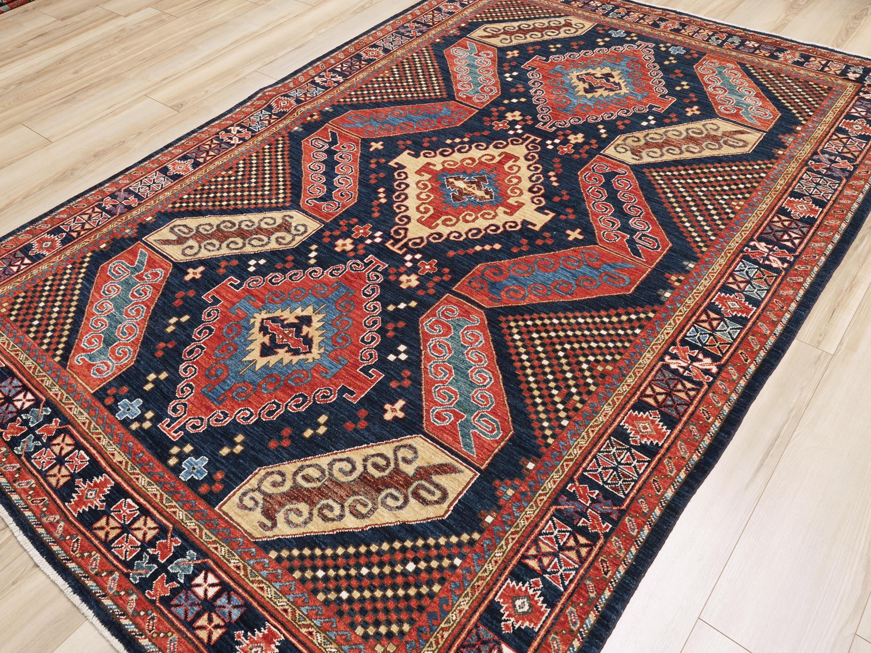 6x9 Ft Blue Heriz Rug - Hand Knotted Afghan Wool Rug