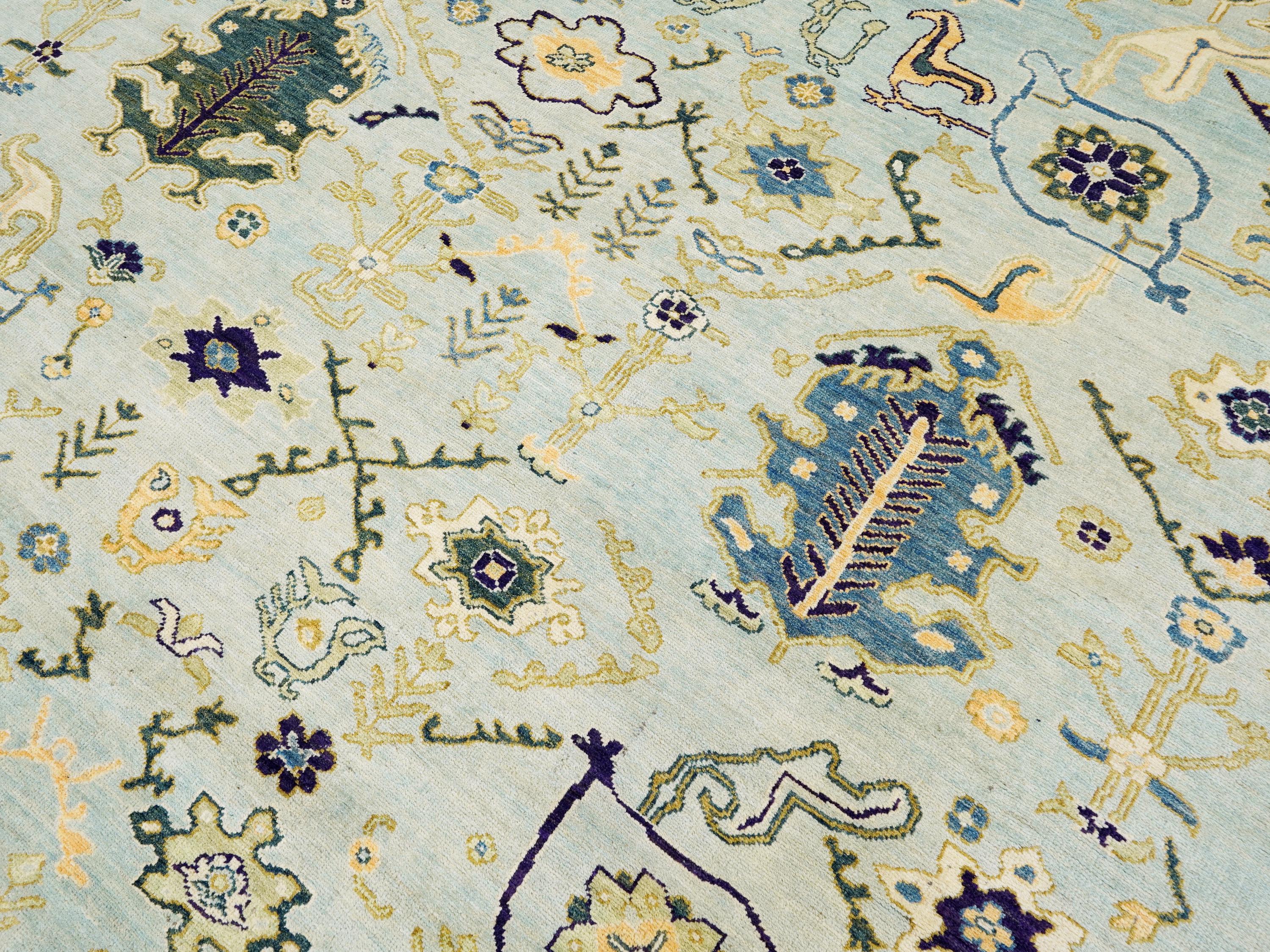 9x12 Ft Light Green Ushak Rug - Hand Knotted Afghan Oriental Rug