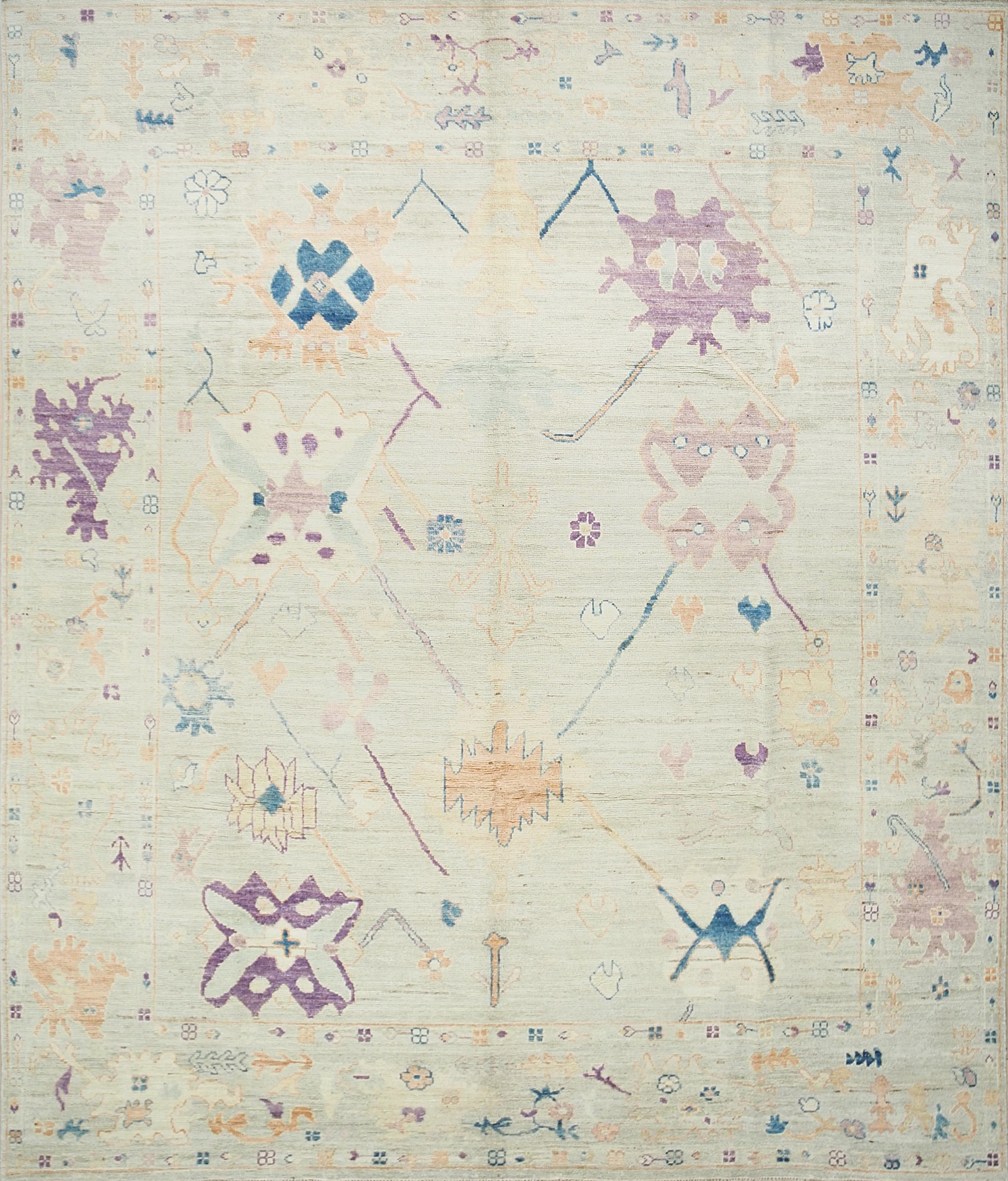 8x10 Ft Light Green Oushak Wool Rug - Hand Knotted Area Rug