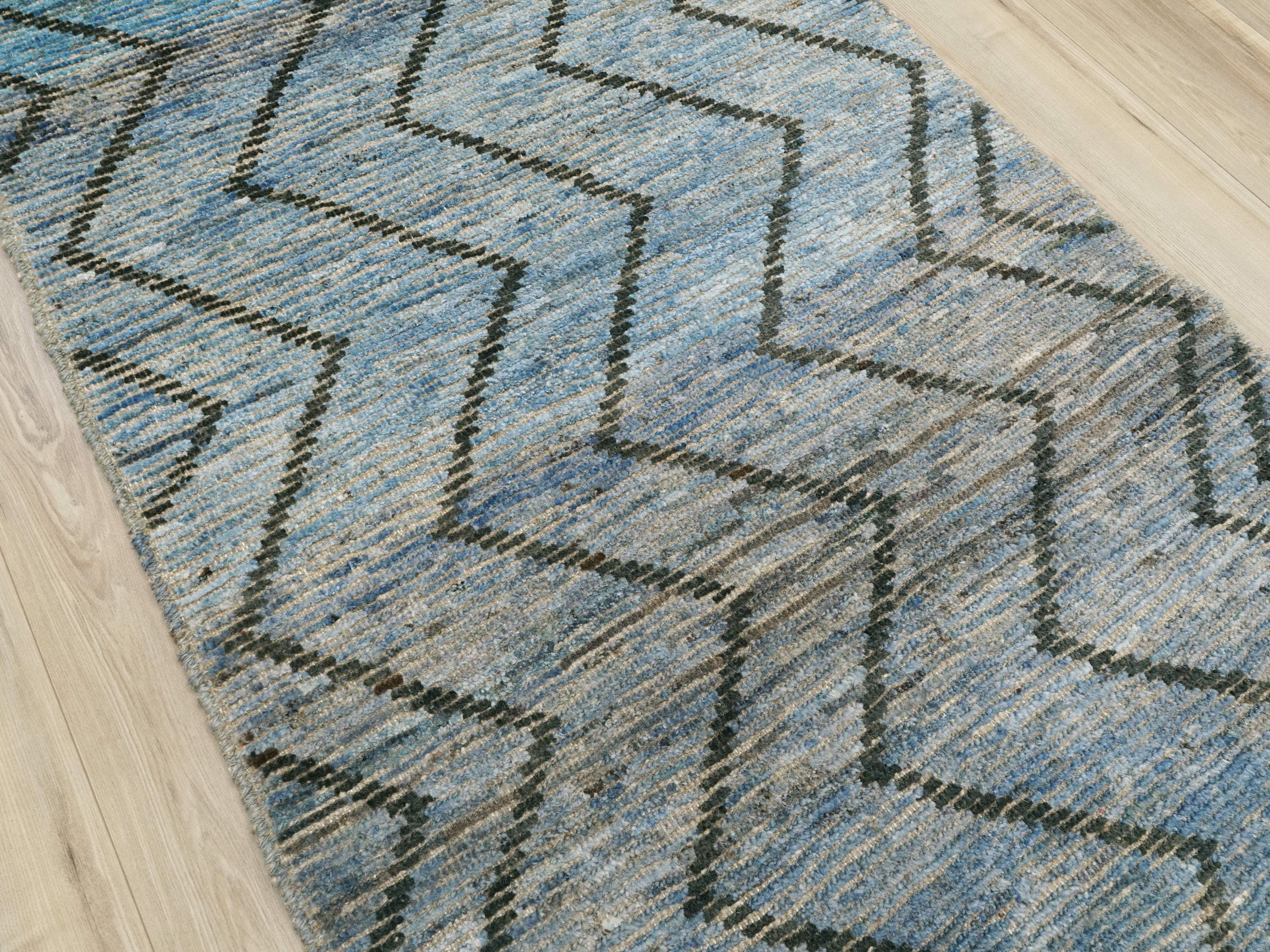 3x5 Ft Blue Moroccan Rug - Hand Knotted Area Rug