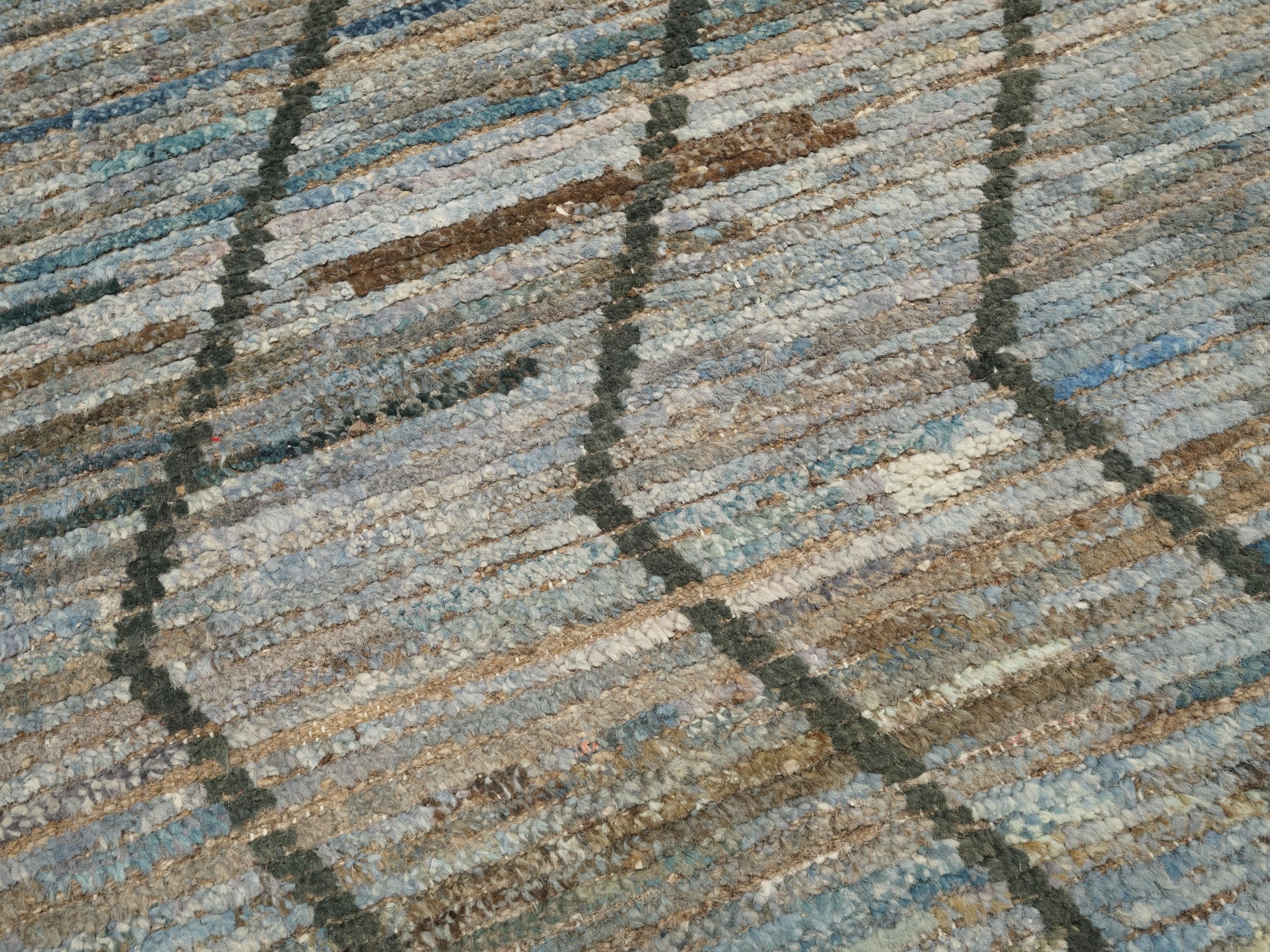 10 Ft Blue Moroccan Runner Rug - Afghan Handmade Wool Rug