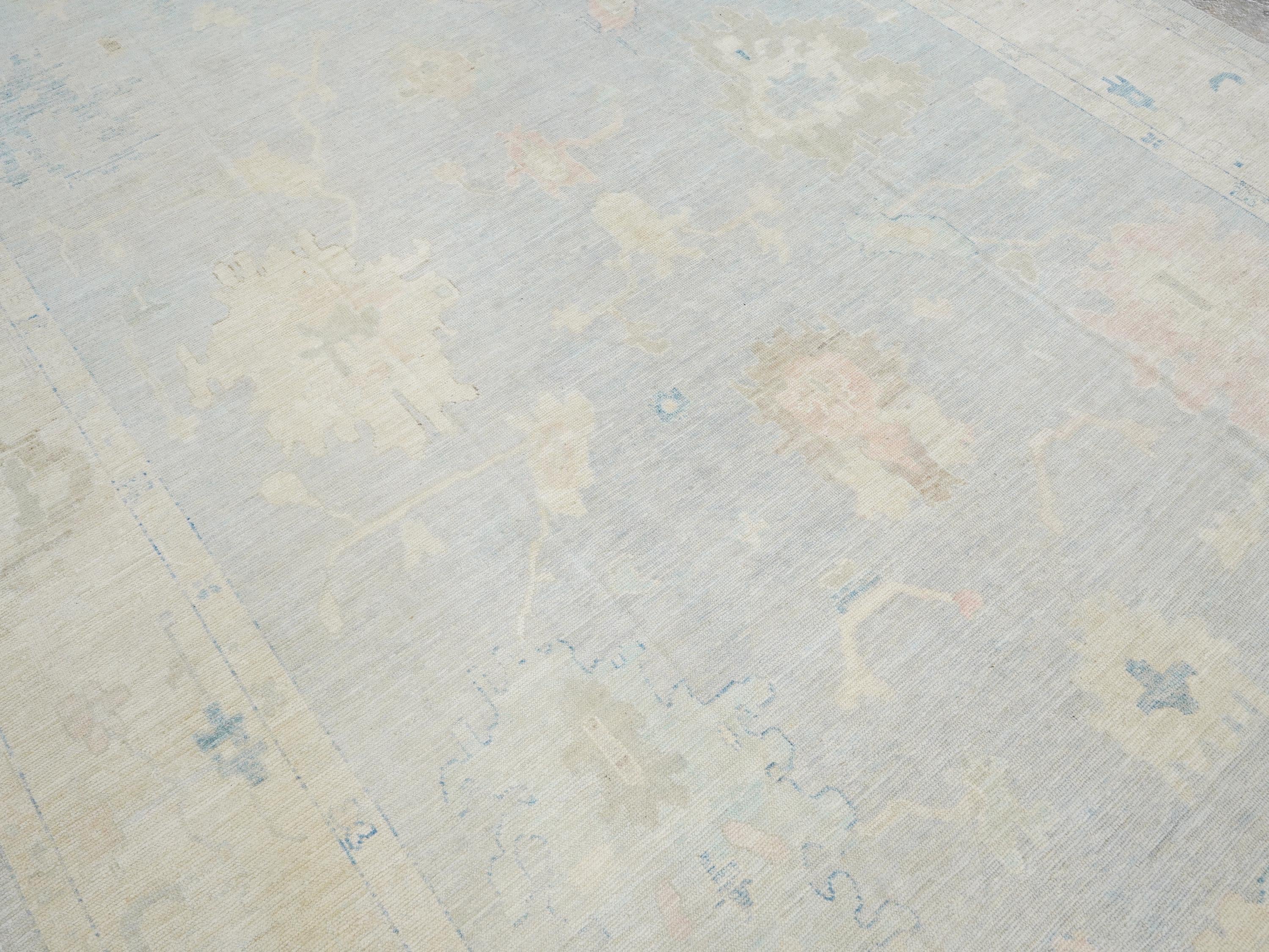 10x14 Ft Muted Blue Ushak Rug - Hand Knotted Wool Area Rug