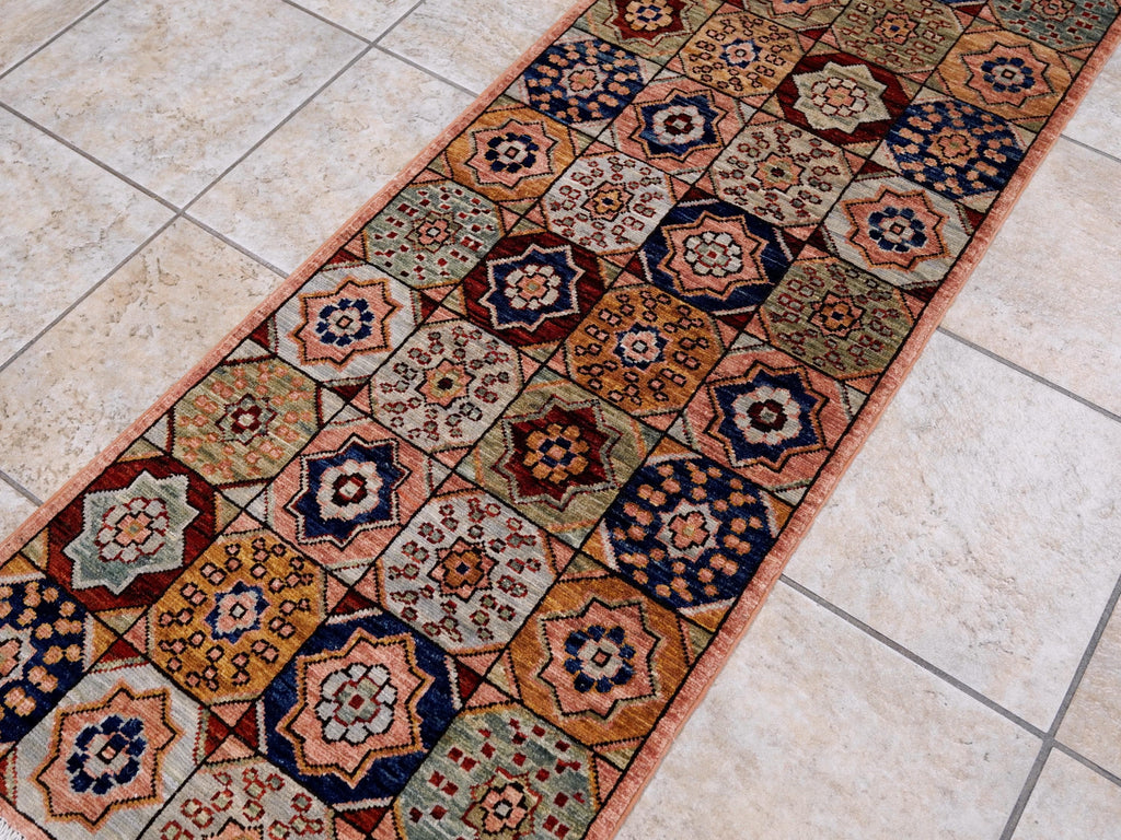 2x5 Ft Peach Orange Heriz Rug - Hand Knotted Small Runner