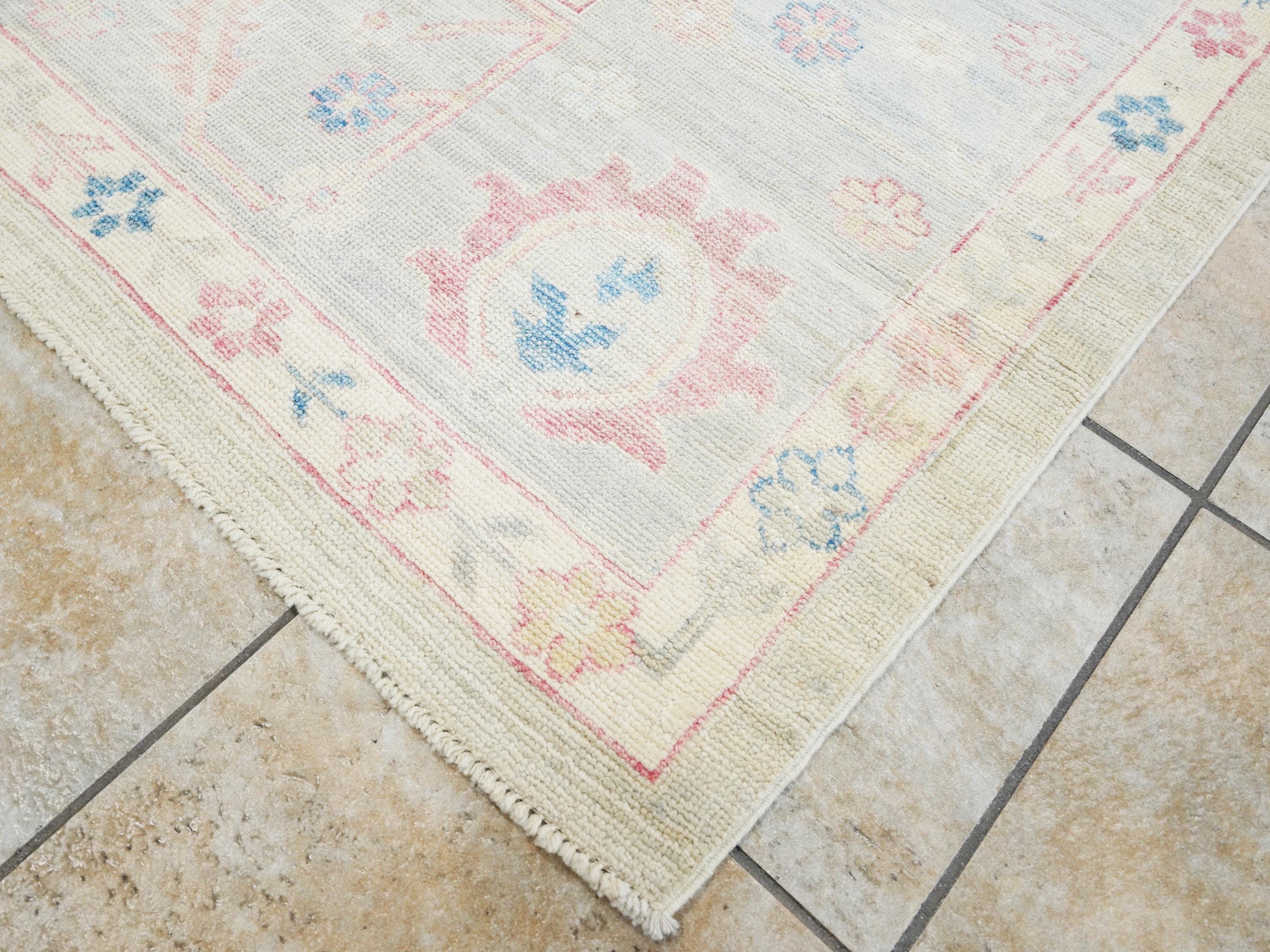 10x14 Ft Muted Oushak Rug - Hand Knotted Afghan Rug - Turkish Floral Design