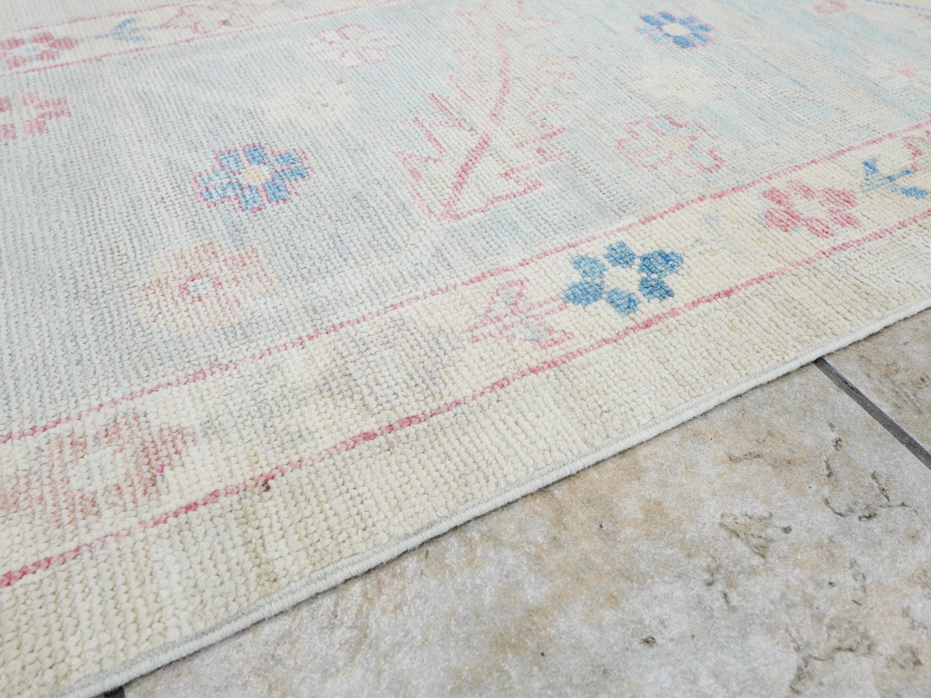 10x14 Ft Muted Oushak Rug - Hand Knotted Afghan Rug - Turkish Floral Design