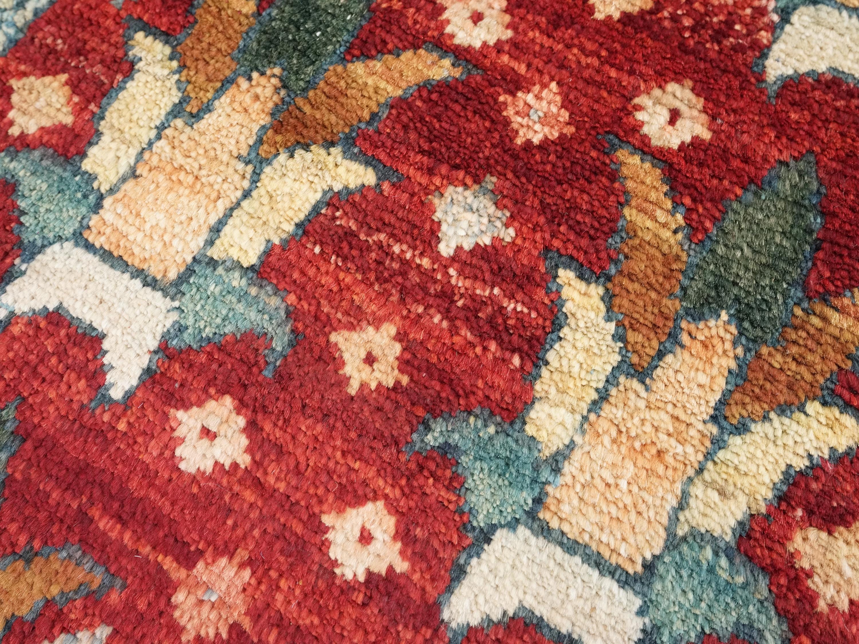 1x2 Ft Hand Knotted Red Heriz Rug - Afghan Wool Doormat