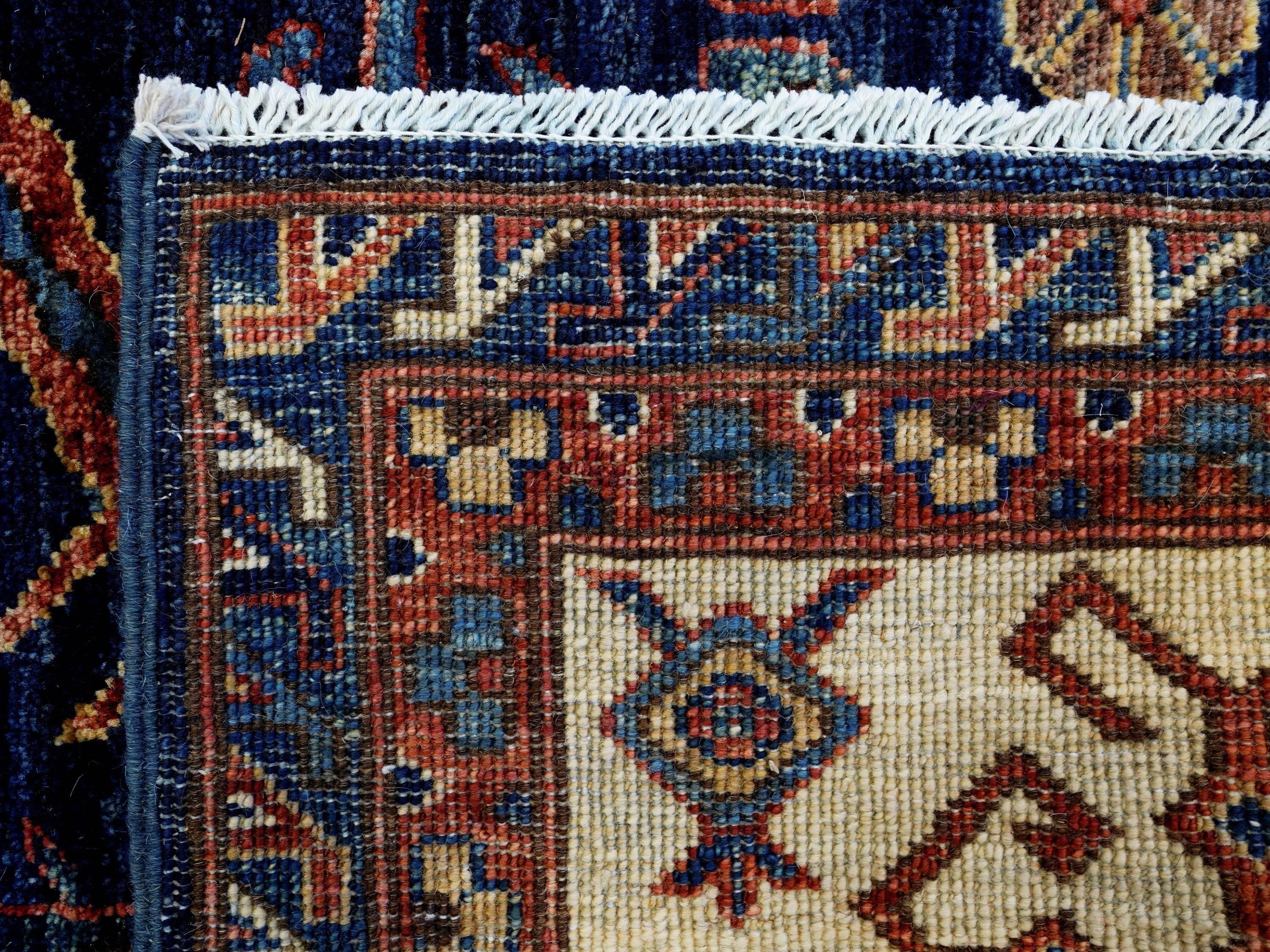8x10 Ft Blue & Beige Heriz Rug - Hand Knotted Oriental Wool Rug