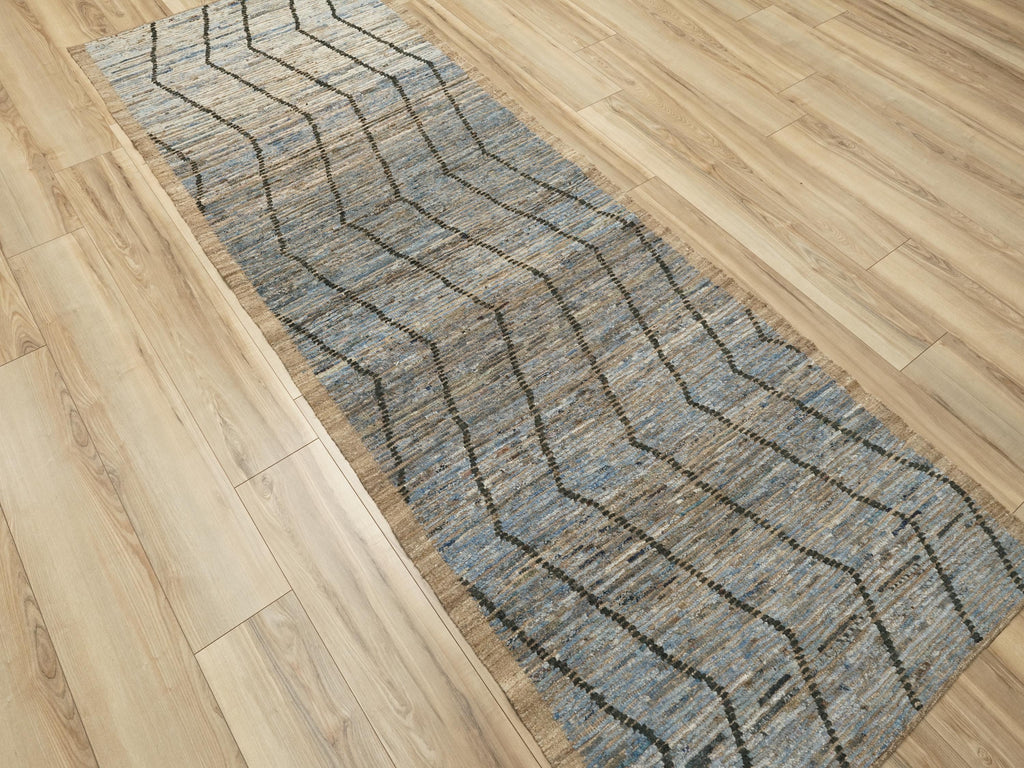 10 Ft Blue Moroccan Runner Rug - Afghan Handmade Wool Rug