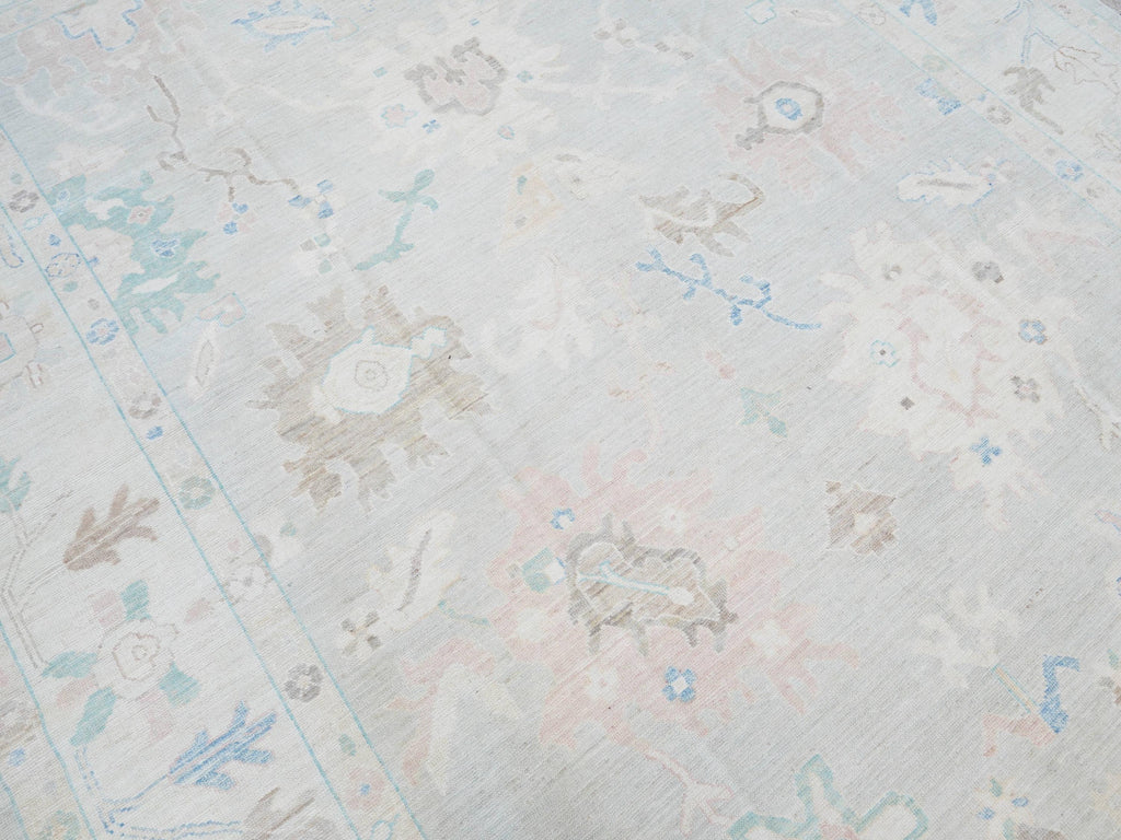 9x12 Ft Pastel Oushak Rug - Handmade Area Rug - Floral Design