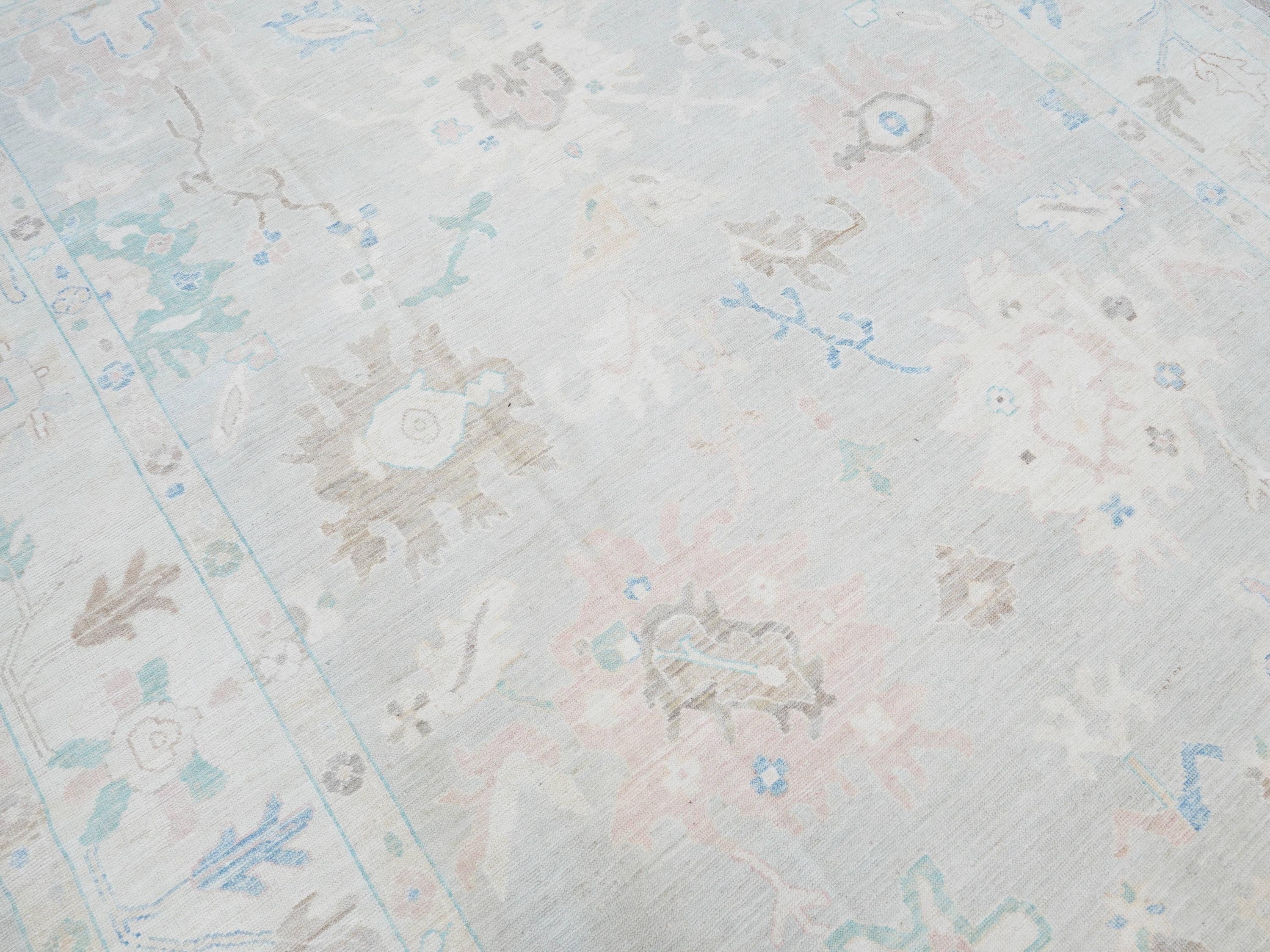 9x12 Ft Pastel Oushak Rug - Handmade Area Rug - Floral Design