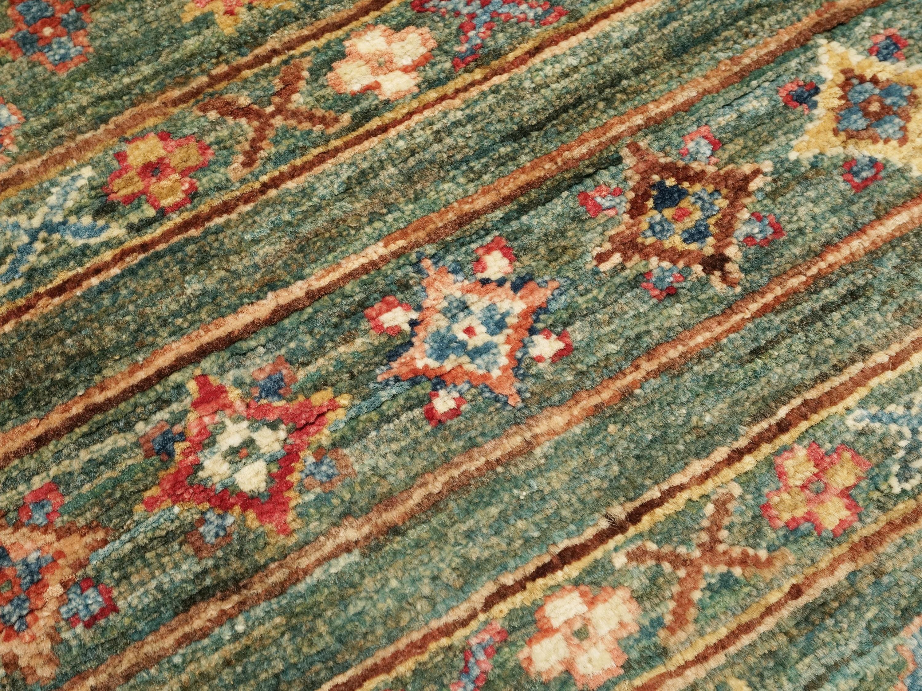 3x5 Ft Green Khorjin Rug - Afghan Wool Area Rug