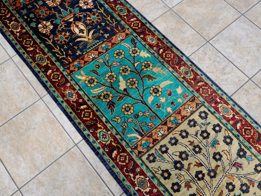 11 Ft Colorful Garden Runner Rug - Hand Knotted Hallway Rug - Floral Design