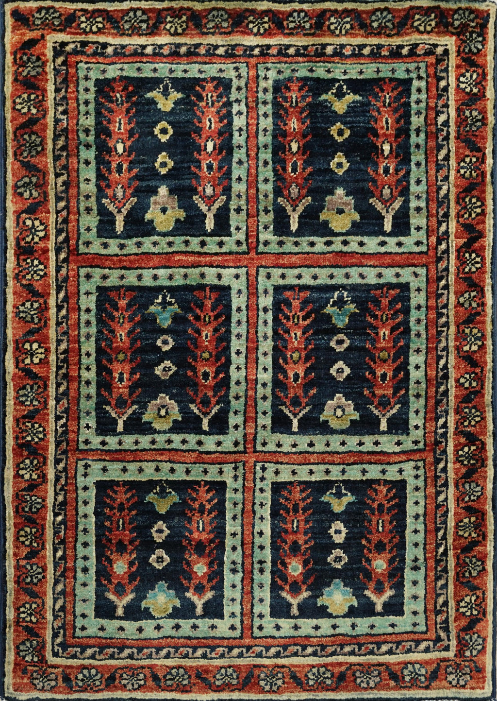 2x3 Ft Handmade Red & Green Heriz Rug - Wool Area Rug