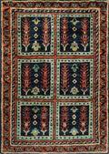 2x3 Ft Handmade Red & Green Heriz Rug - Wool Area Rug