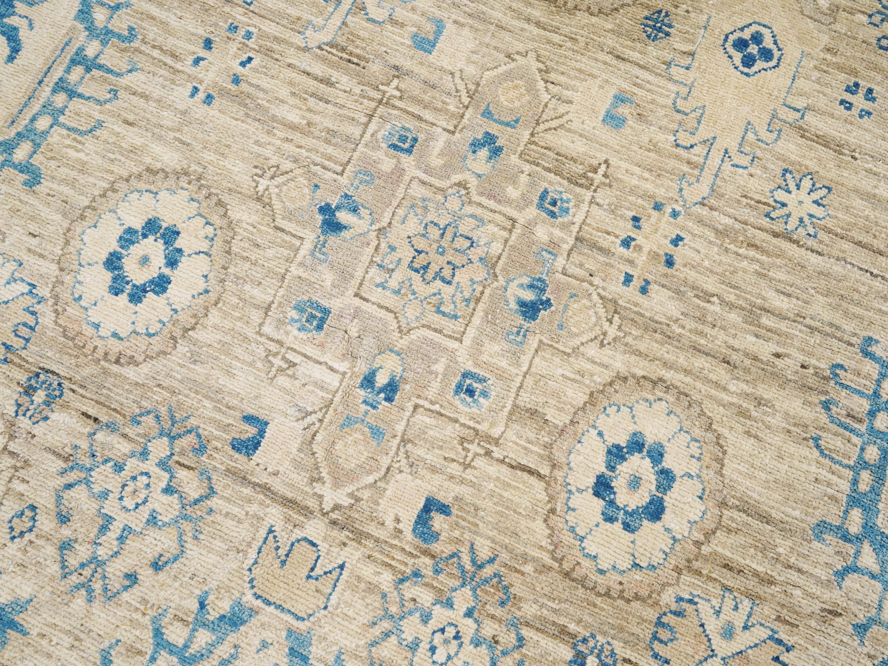 6x10 Ft Antique Heriz Rug - Beige & Blue Persian Rug