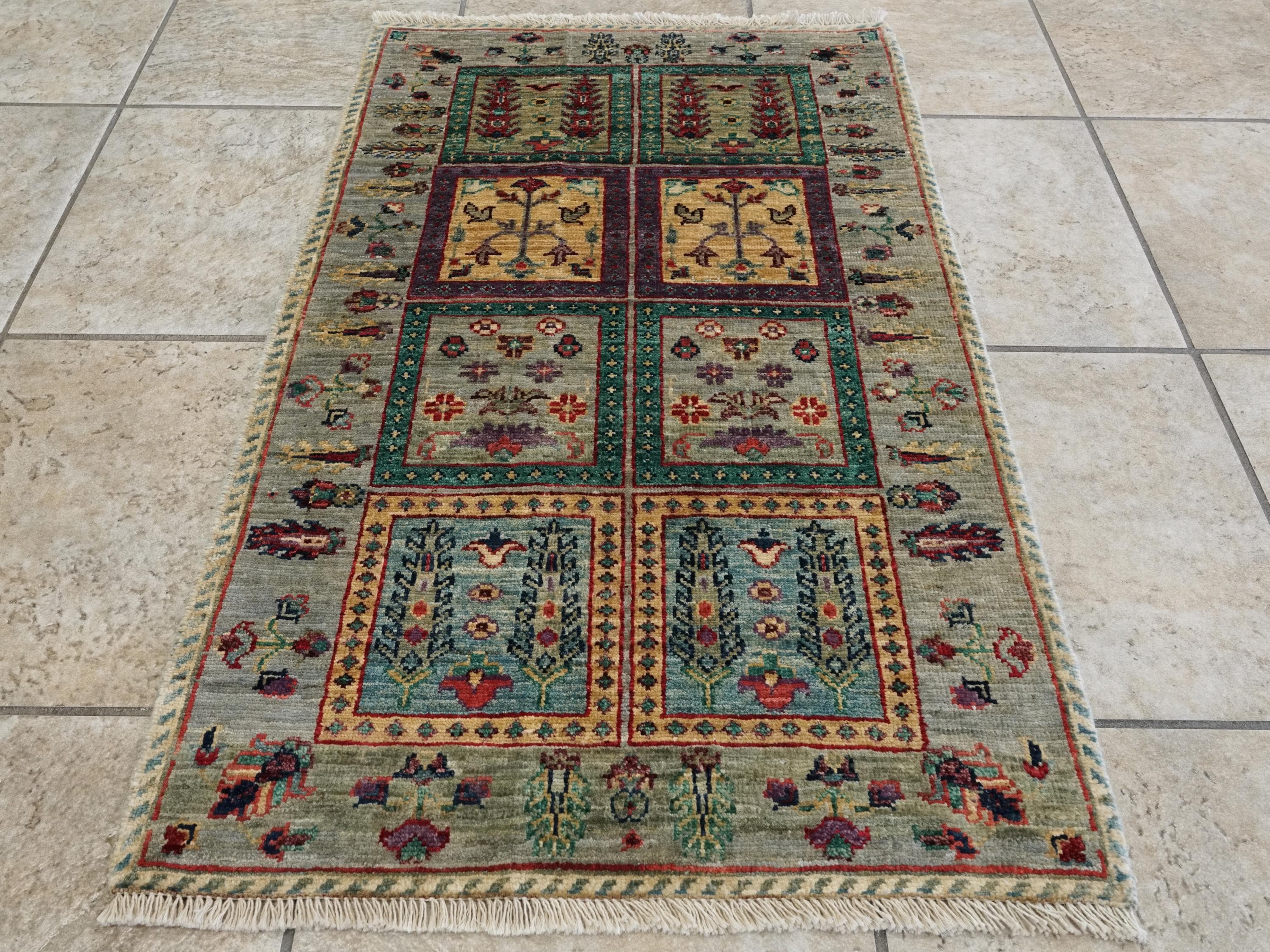 2x3 Ft Hand Knotted Gray Heriz Rug - Afghan Wool Accent Rug