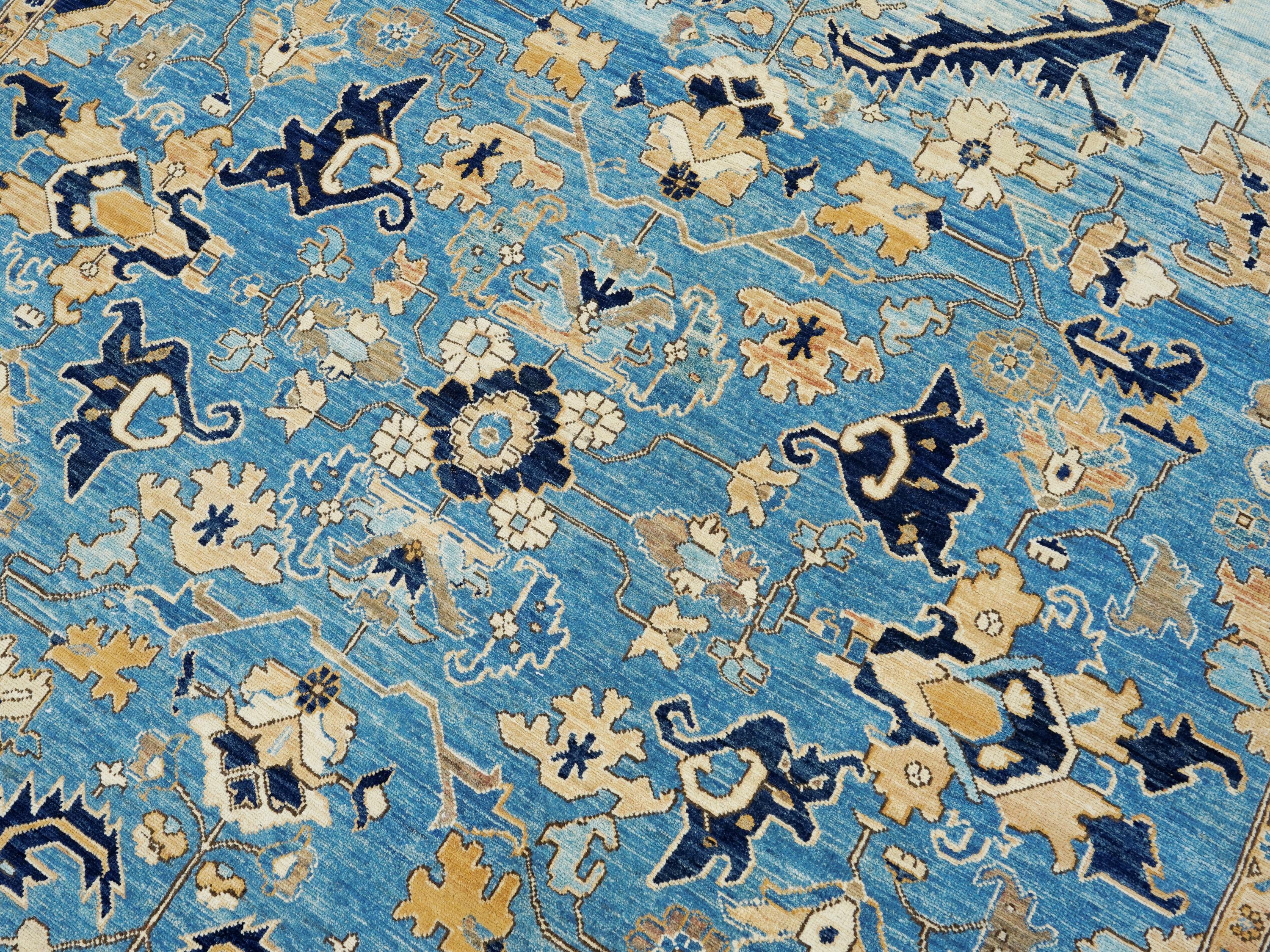 6x9 Ft Hand Knotted Serapi Rug - Blue Persian Antique Rug