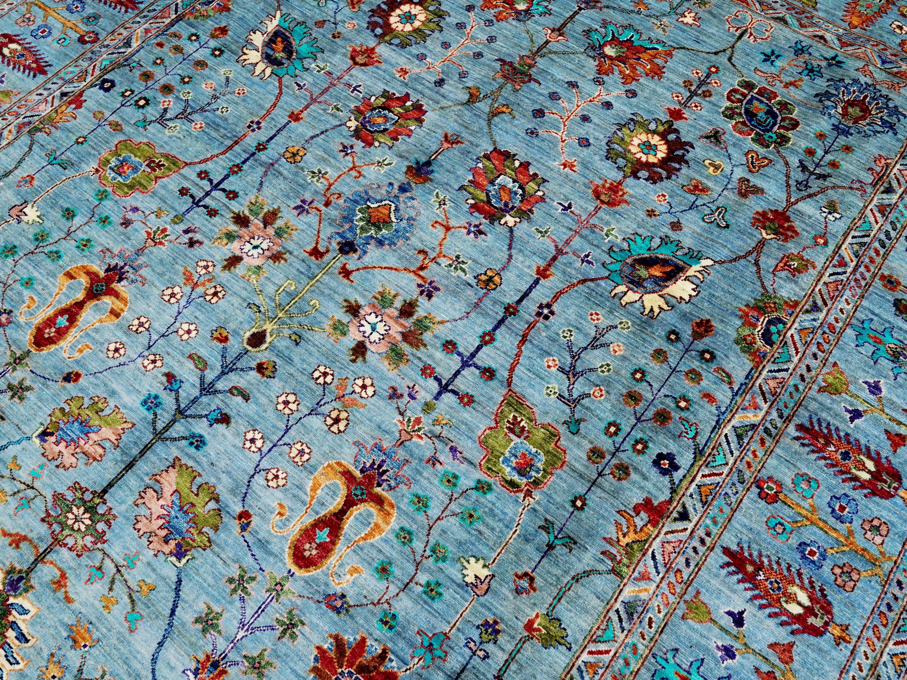 8x10 Ft Blue Sultani Rug - Hand Knotted Oriental Rug - Afghan Design