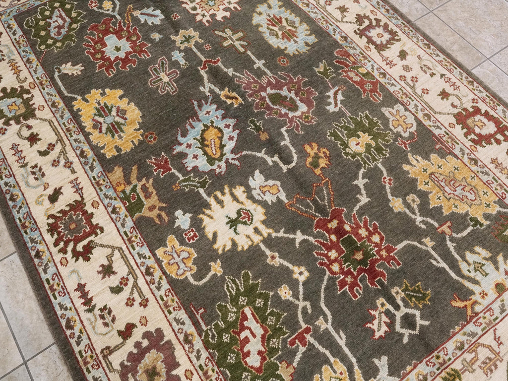 6x9 Ft Green & Beige Oushak Rug - Oriental Area Rug - Floral Design