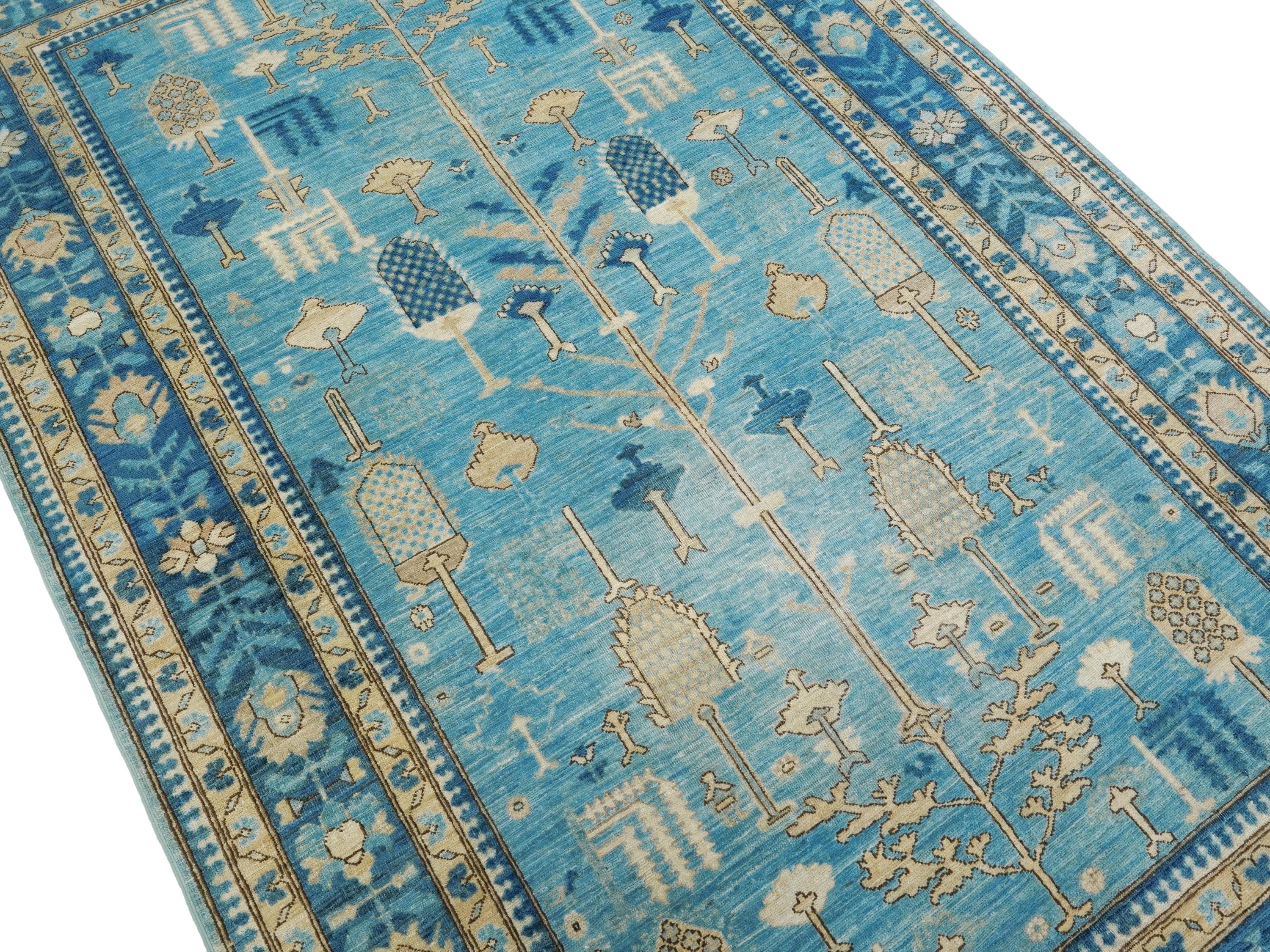 5x8 Ft Blue Heriz Rug - Afghan Wool Antique Rug
