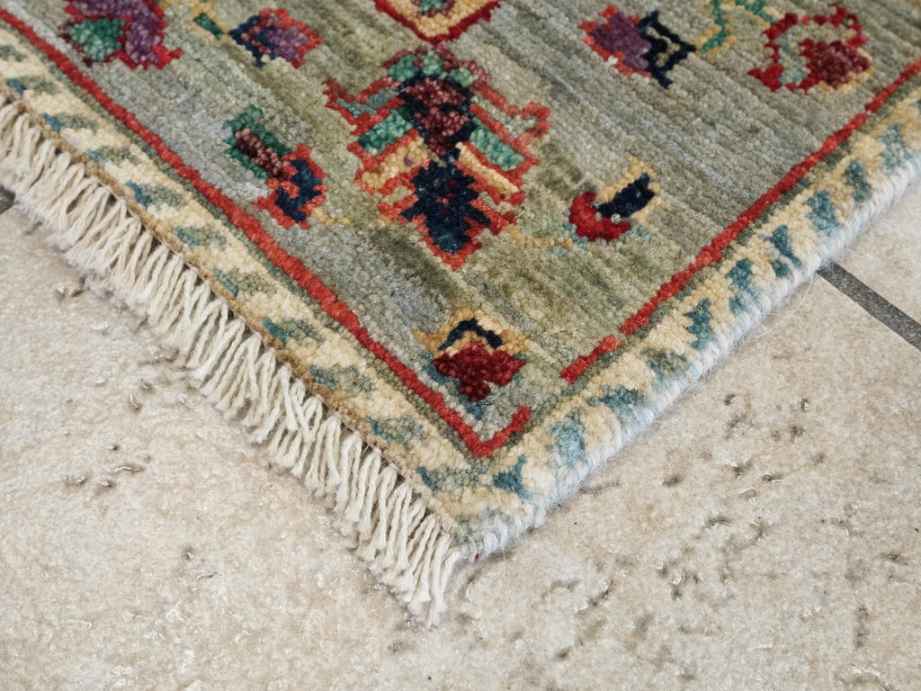 2x3 Ft Hand Knotted Gray Heriz Rug - Afghan Wool Accent Rug
