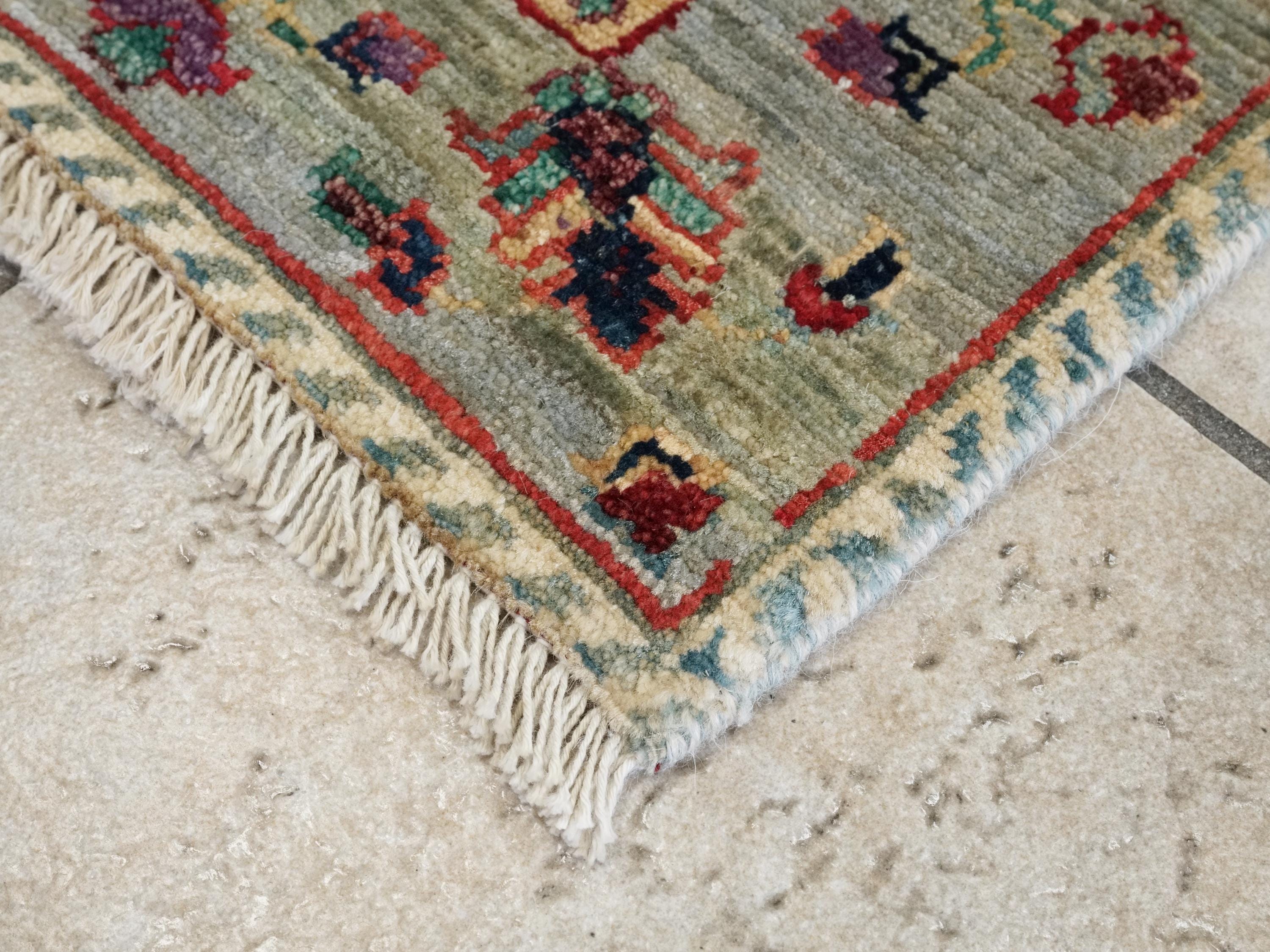 2x3 Ft Hand Knotted Gray Heriz Rug - Afghan Wool Accent Rug