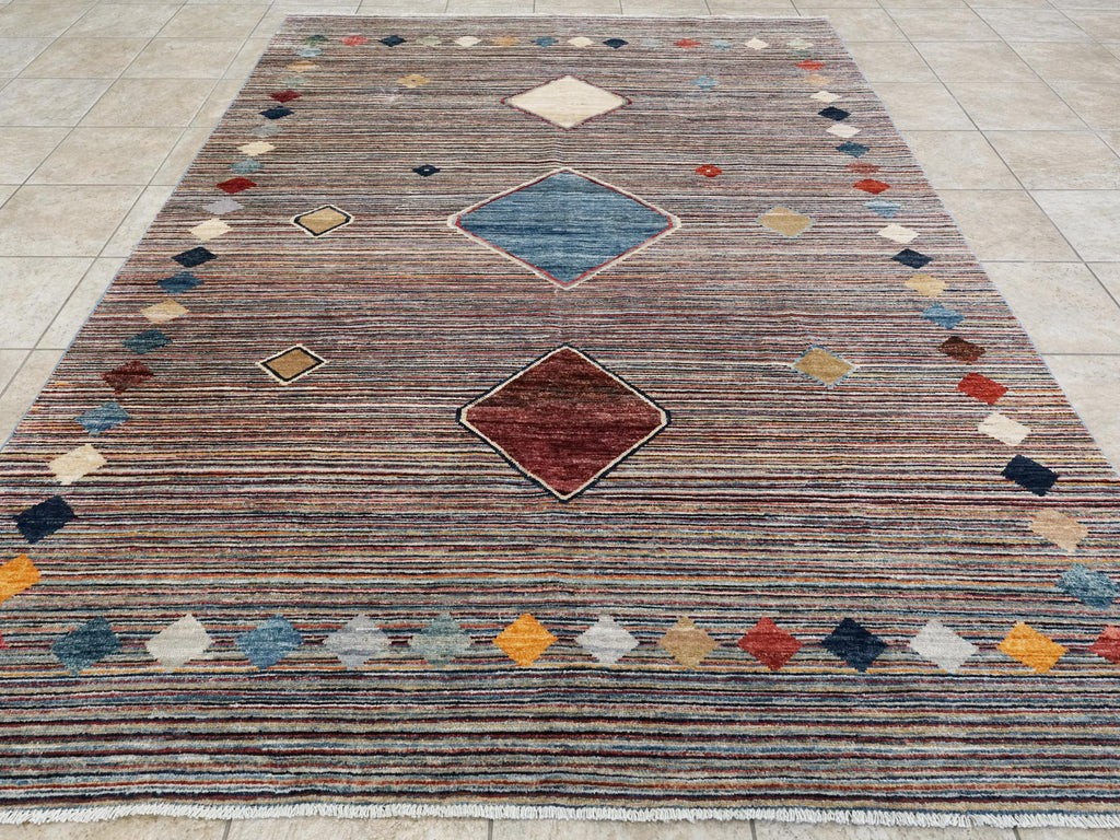 7x10 Multicolor Gabbeh Rug - Afghan Wool Tribal Rug