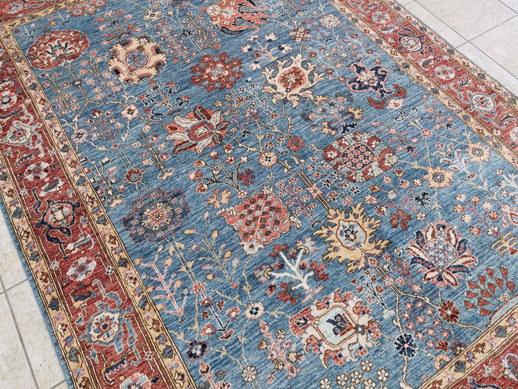6x9 Ft Red & Blue  Serapi Rug - Afghan Oriental Rug - Persian Design