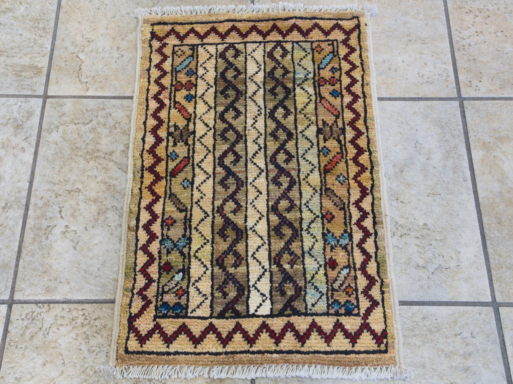 1x2 Ft Beige Khorjin Rug - Wool Accent Rug