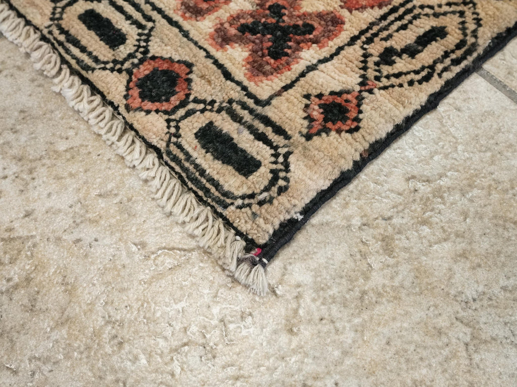 1x2 Ft Hand Knotted Wool Gabbeh Rug - Beige Tribal Accent Rug