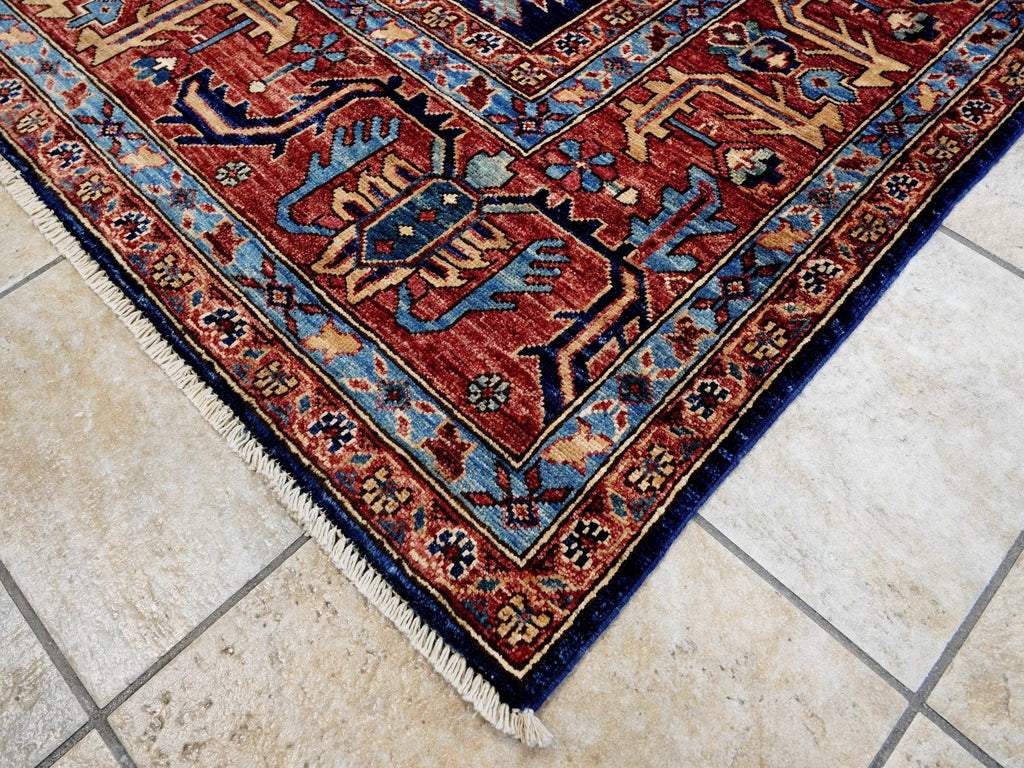 8x10 Ft Blue Heriz Rug - Traditional Hand Knotted Rug - Persian Design