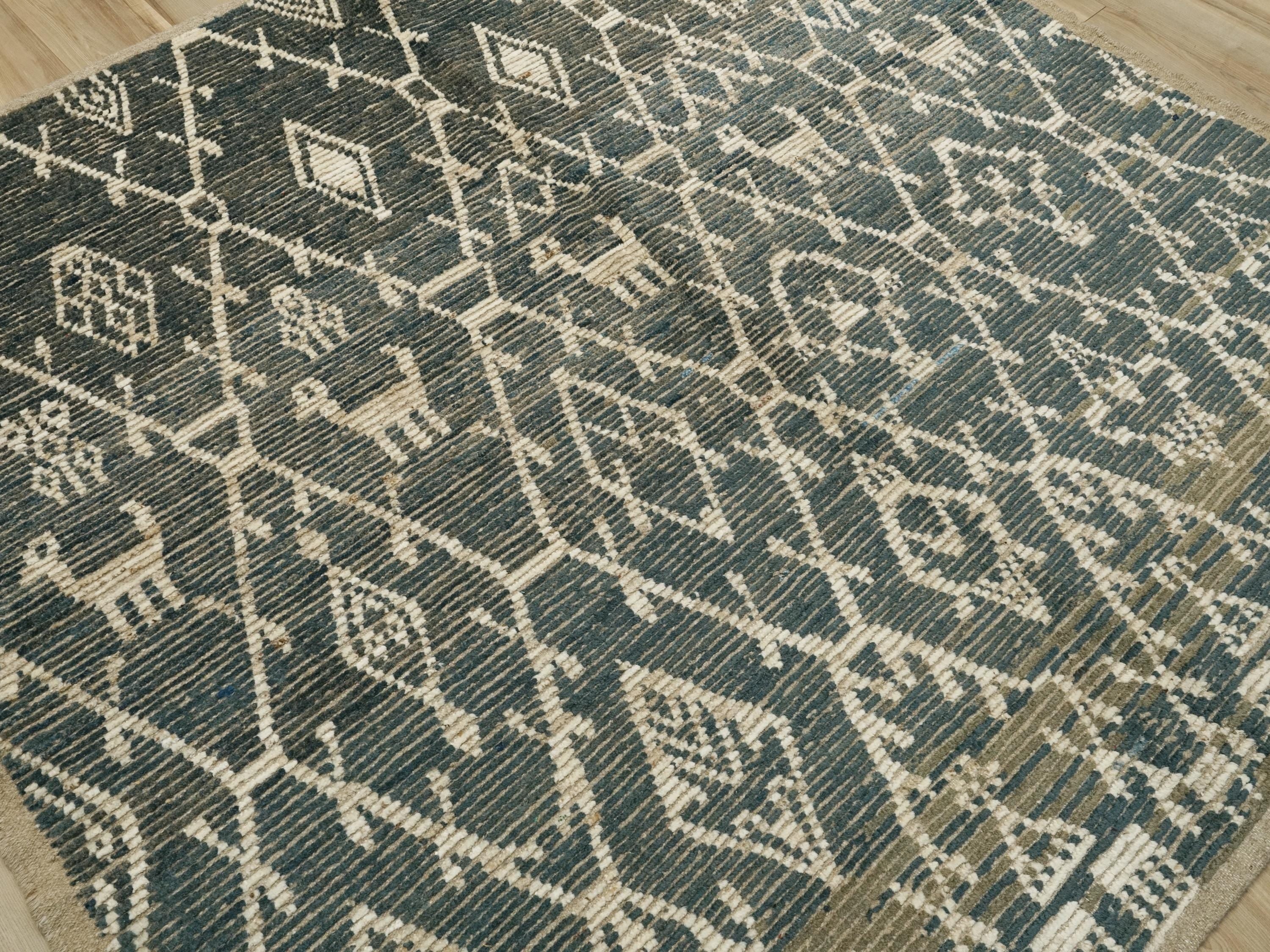 7x7 Ft Blue Moroccan Rug - Afghan Handmade Square Rug