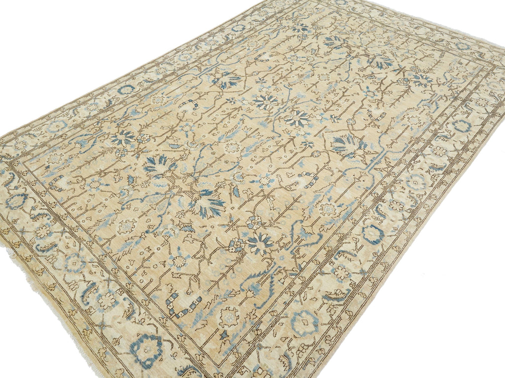 6x9 Ft Hand Knotted Bidjar Rug - Beige & Blue Persian Antique