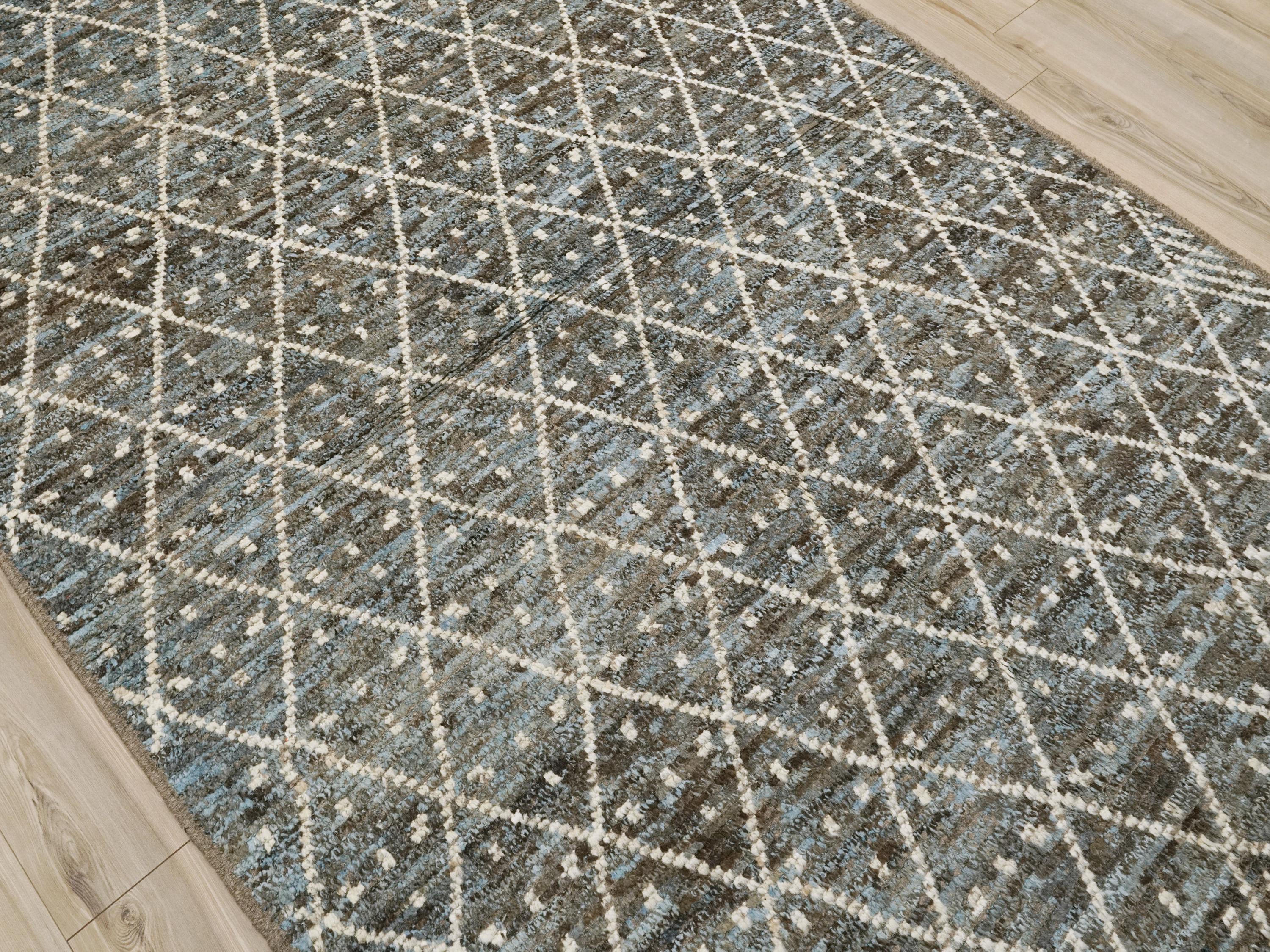 6x9 Ft Blue Moroccan Rug - Afghan Handmade Area Rug