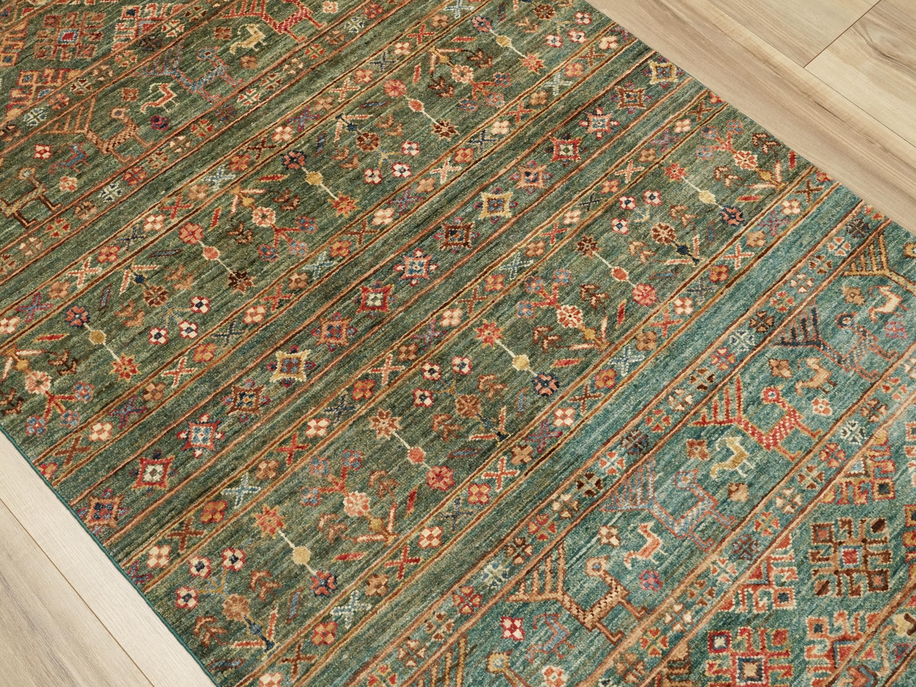 3x5 Ft Green Khorjin Rug - Afghan Wool Area Rug
