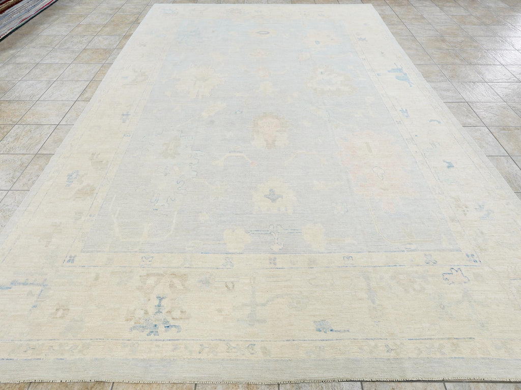 10x14 Ft Muted Blue Ushak Rug - Hand Knotted Wool Area Rug