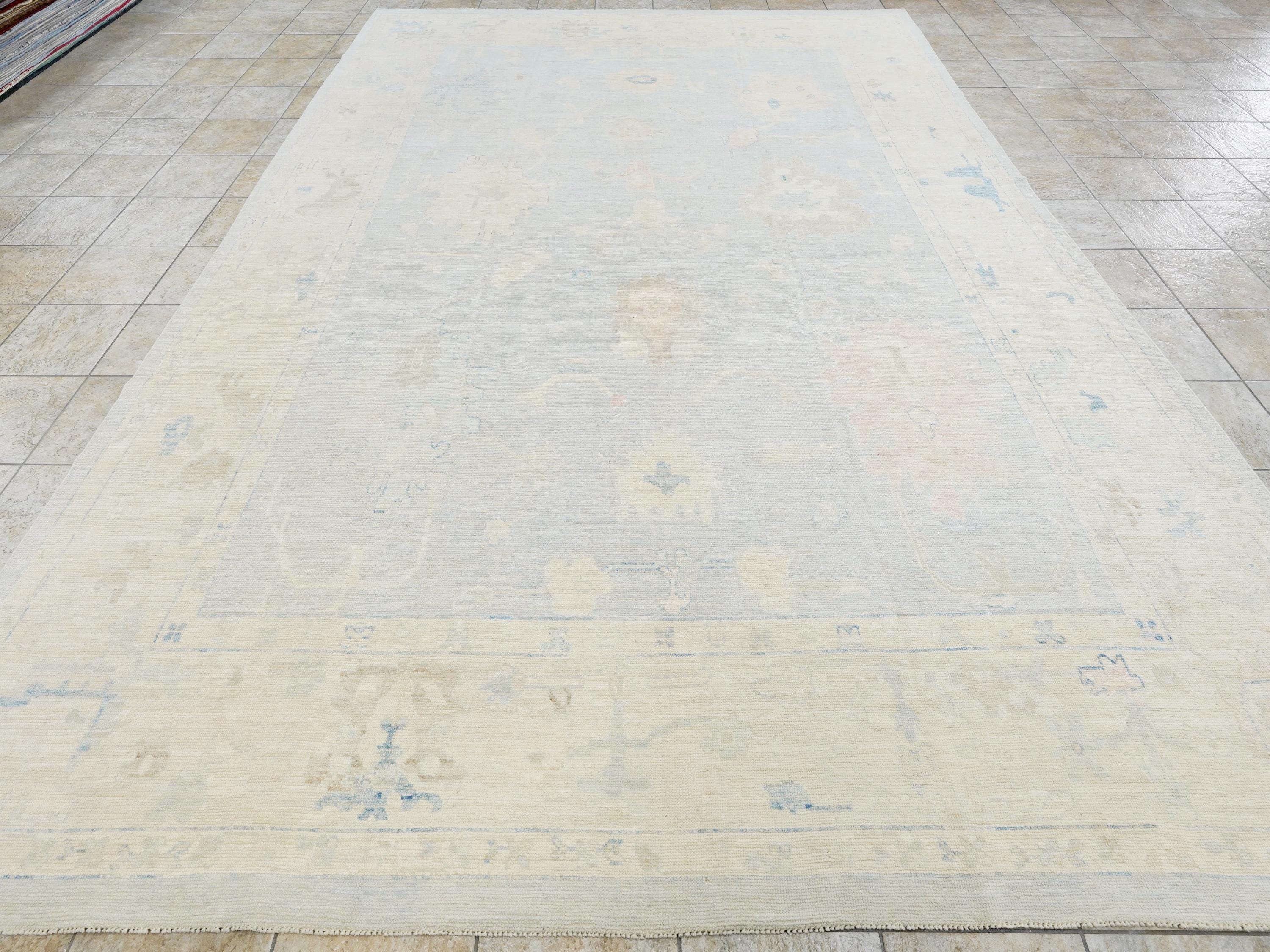 10x14 Ft Muted Blue Ushak Rug - Hand Knotted Wool Area Rug