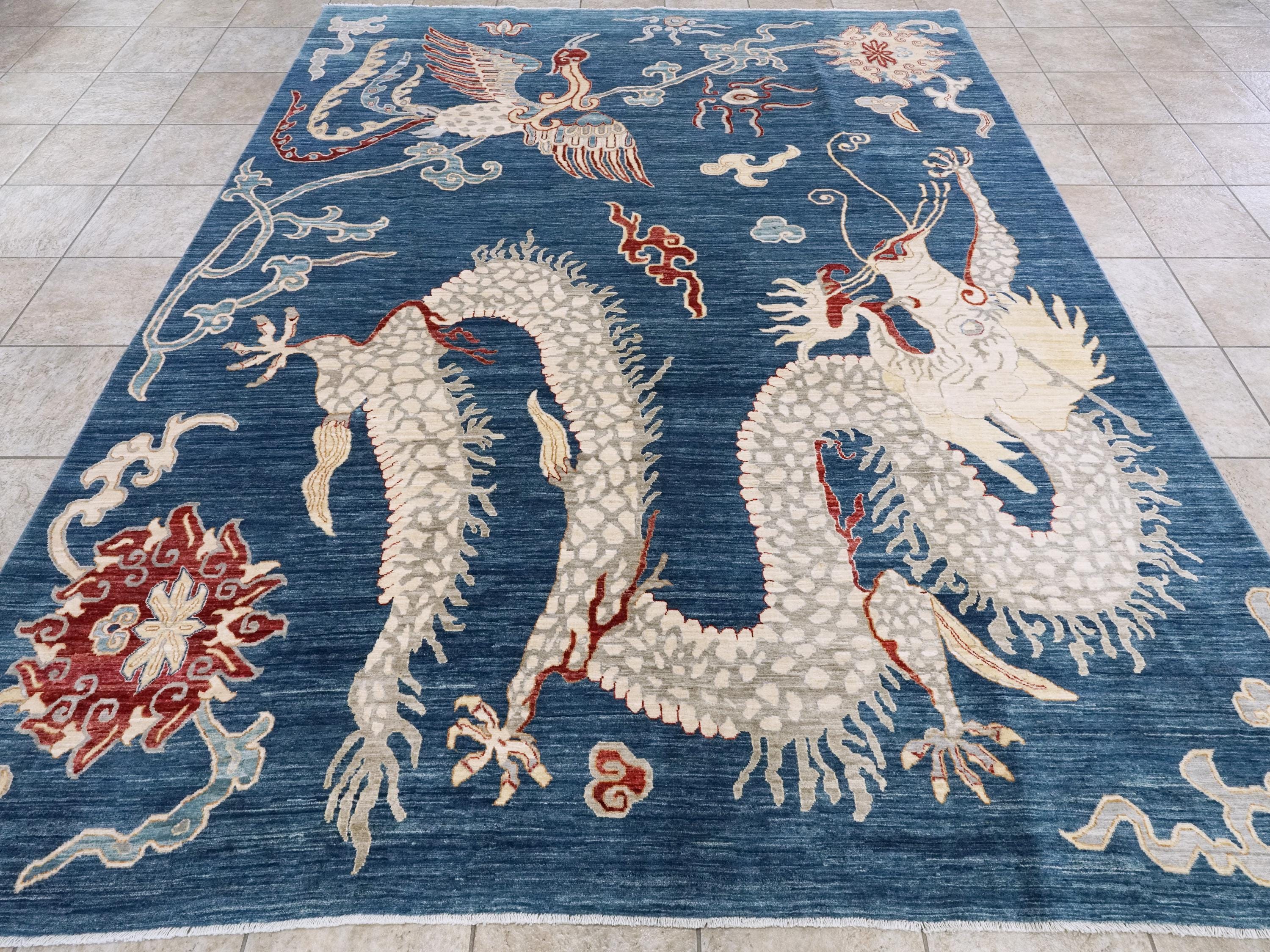 8x10 Ft Blue Dragon Rug - Afghan Oriental Area Rug