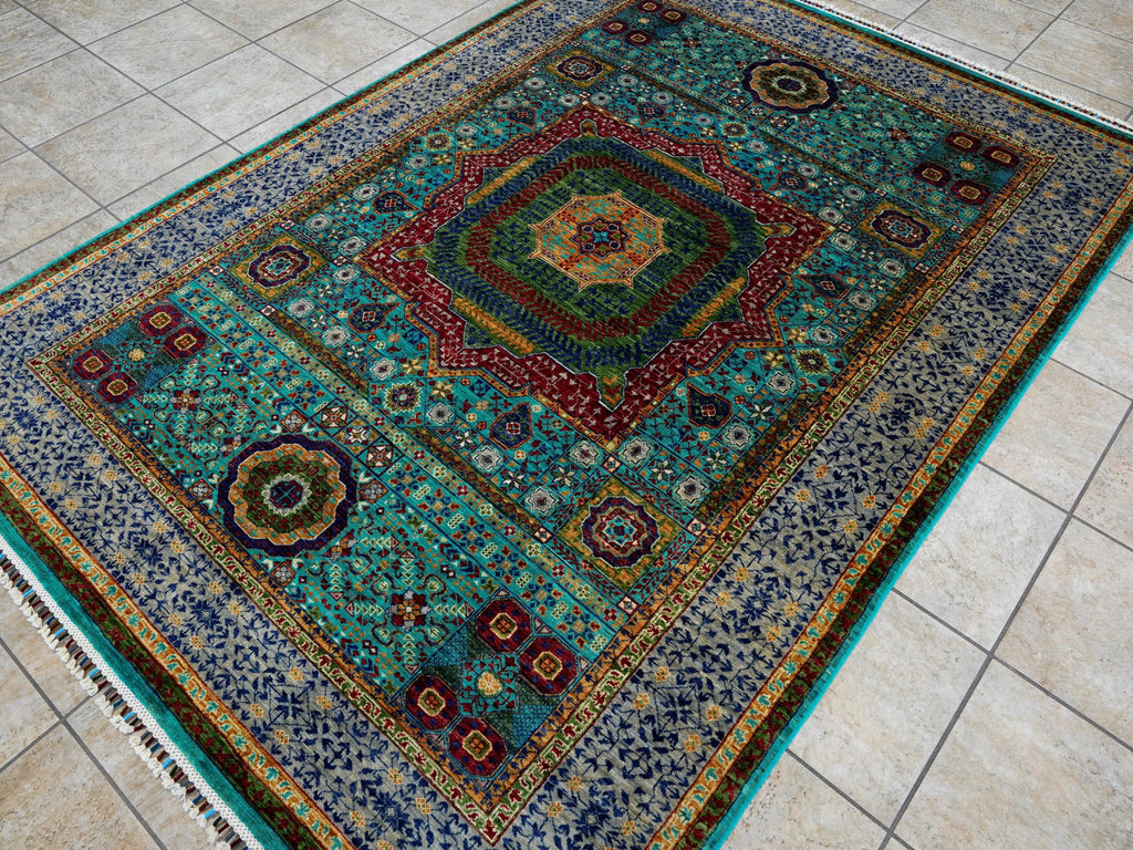6x8 Ft Cyan Mamluk Rug - Hand Knotted Oriental Area Rug