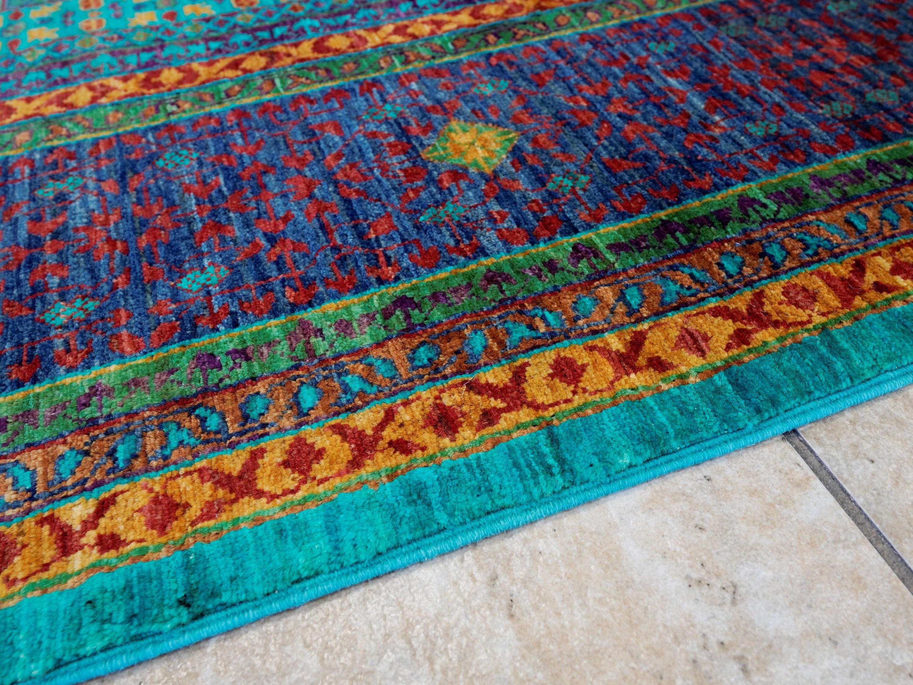 7x10 Ft Turquoise Mamluk Rug - Afghan Oriental Wool Rug