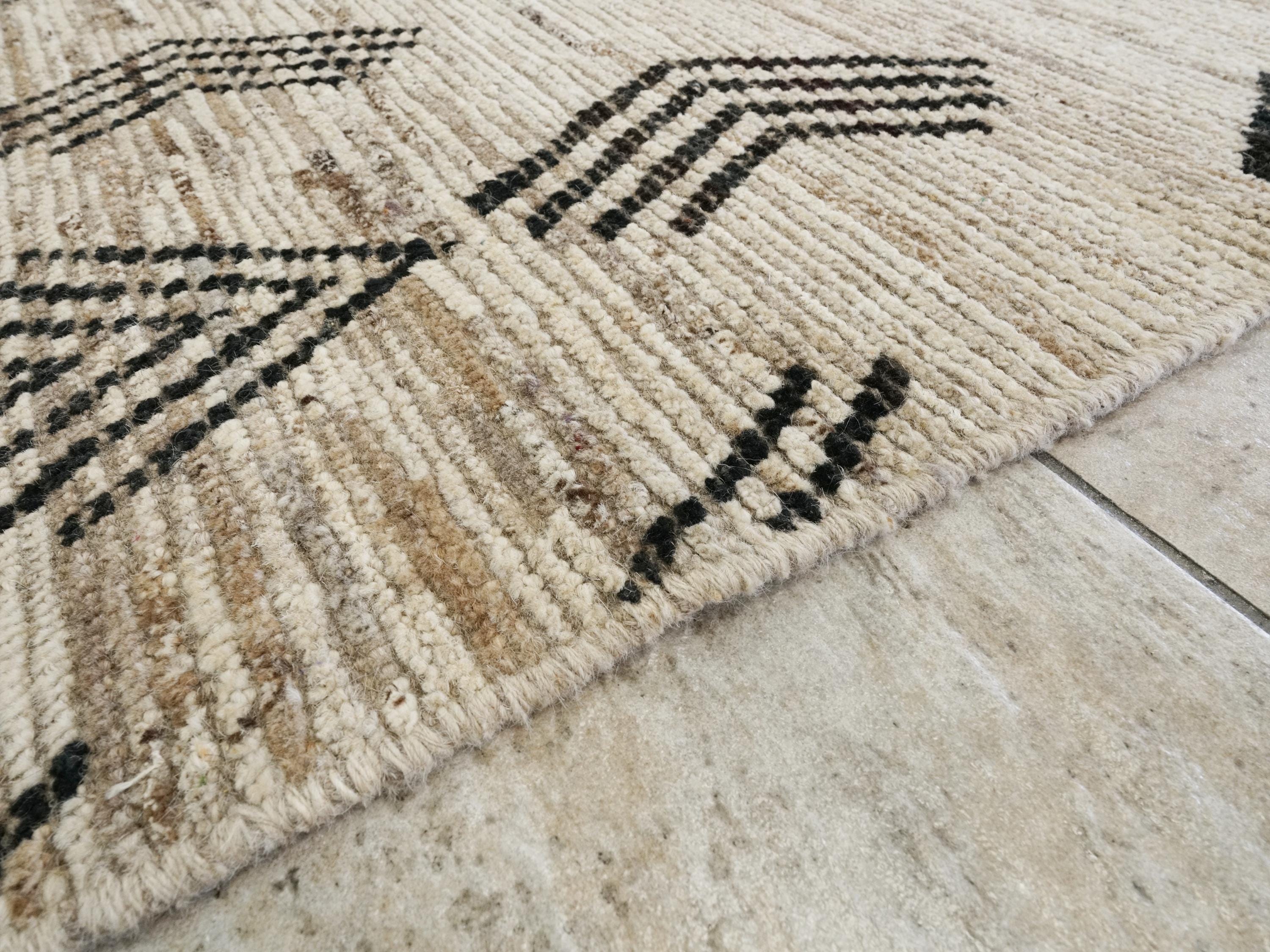 Hand Knotted Beige Moroccan Rug - 7x16 Ft Afghan Wool Runner