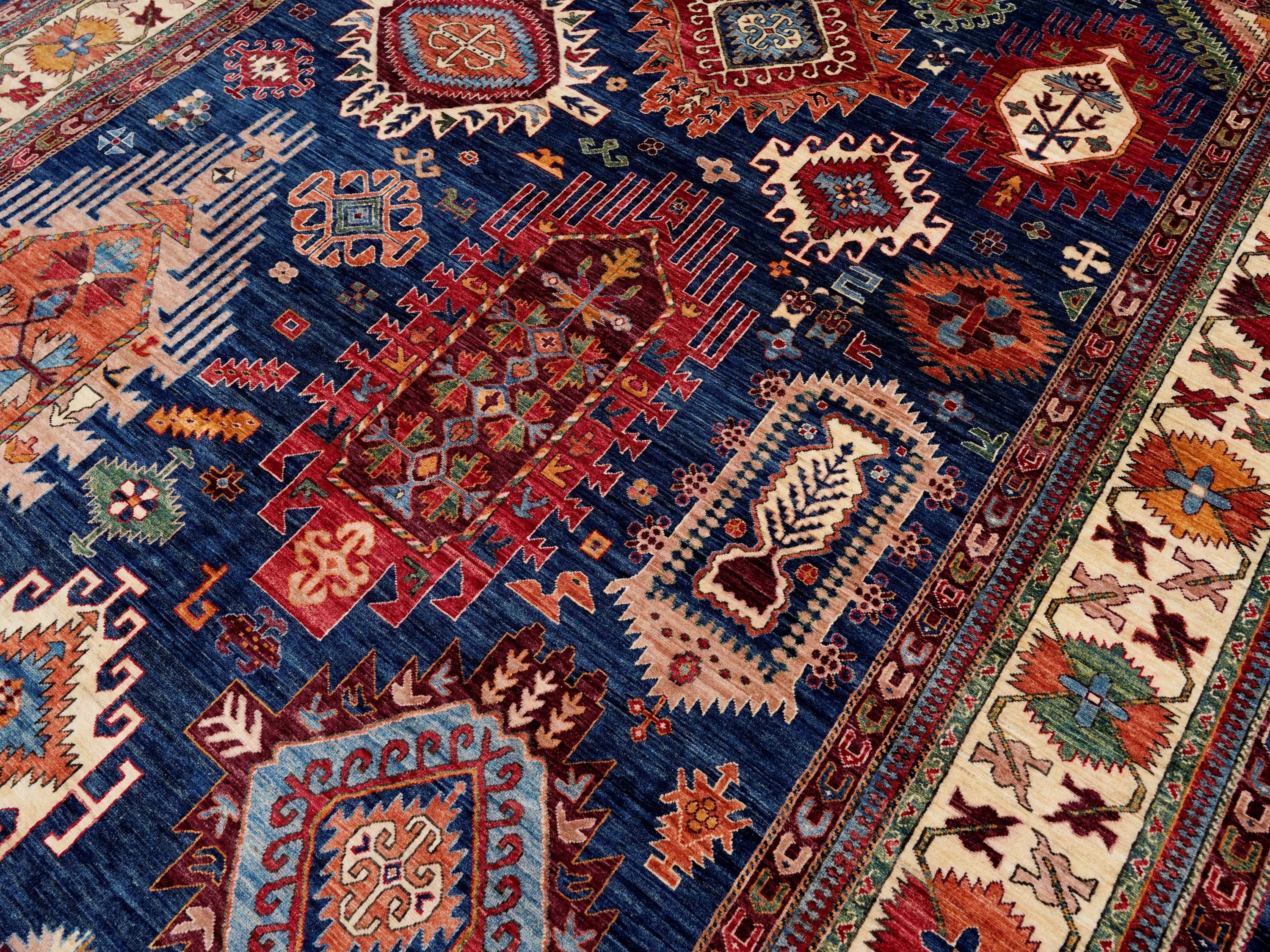 10x14 Ft Blue Beige Serapi Rug - Hand Knotted Wool Oriental Rug