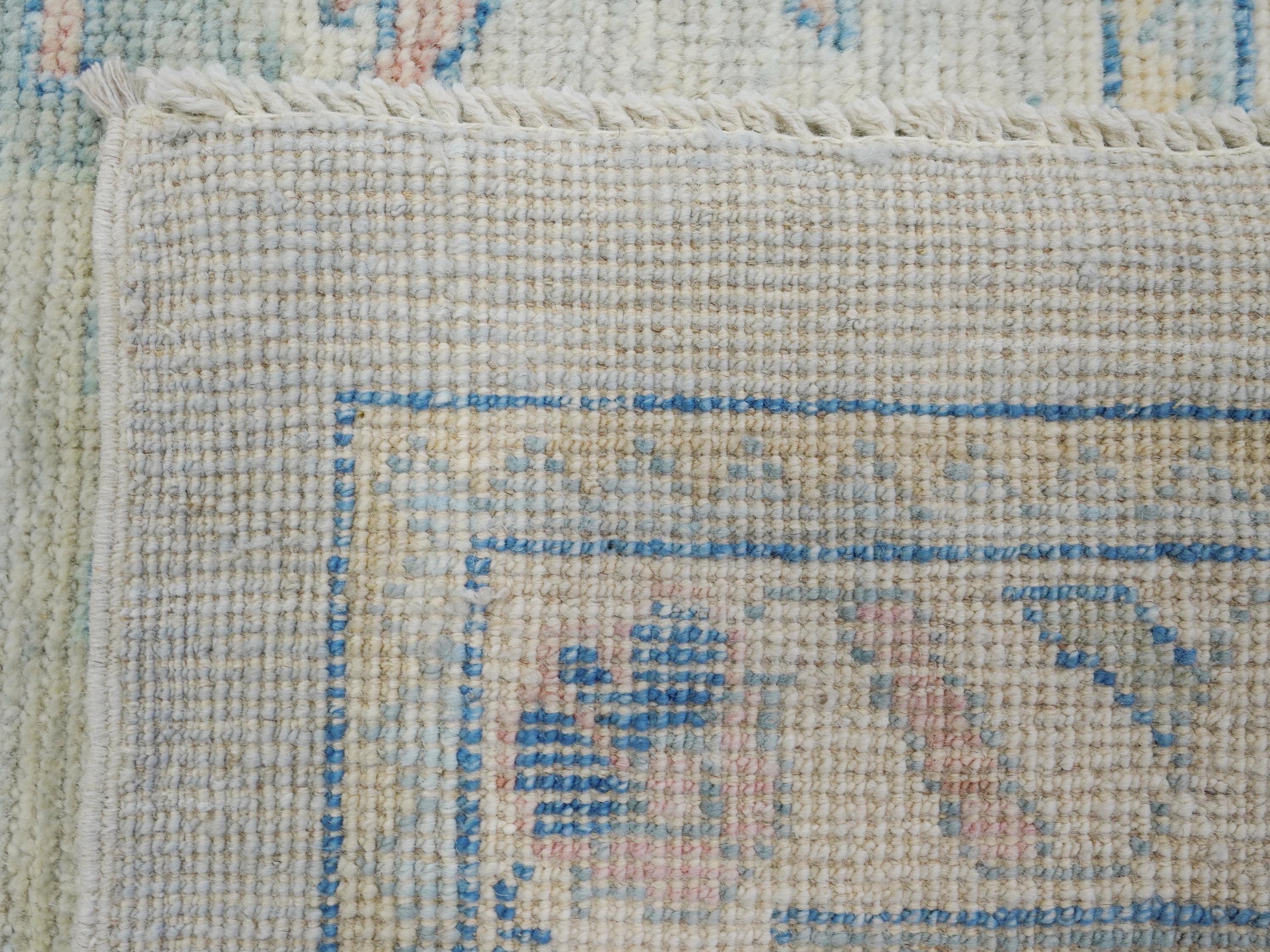 10x14 Ft Muted Blue & Orange Oushak Rug - Hand Knotted Afghan Rug - Turkish Floral Design