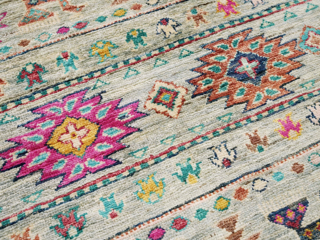 3x5 Ft Hand Knotted Cyan Khorjin Rug - Traditional Tribal Rug