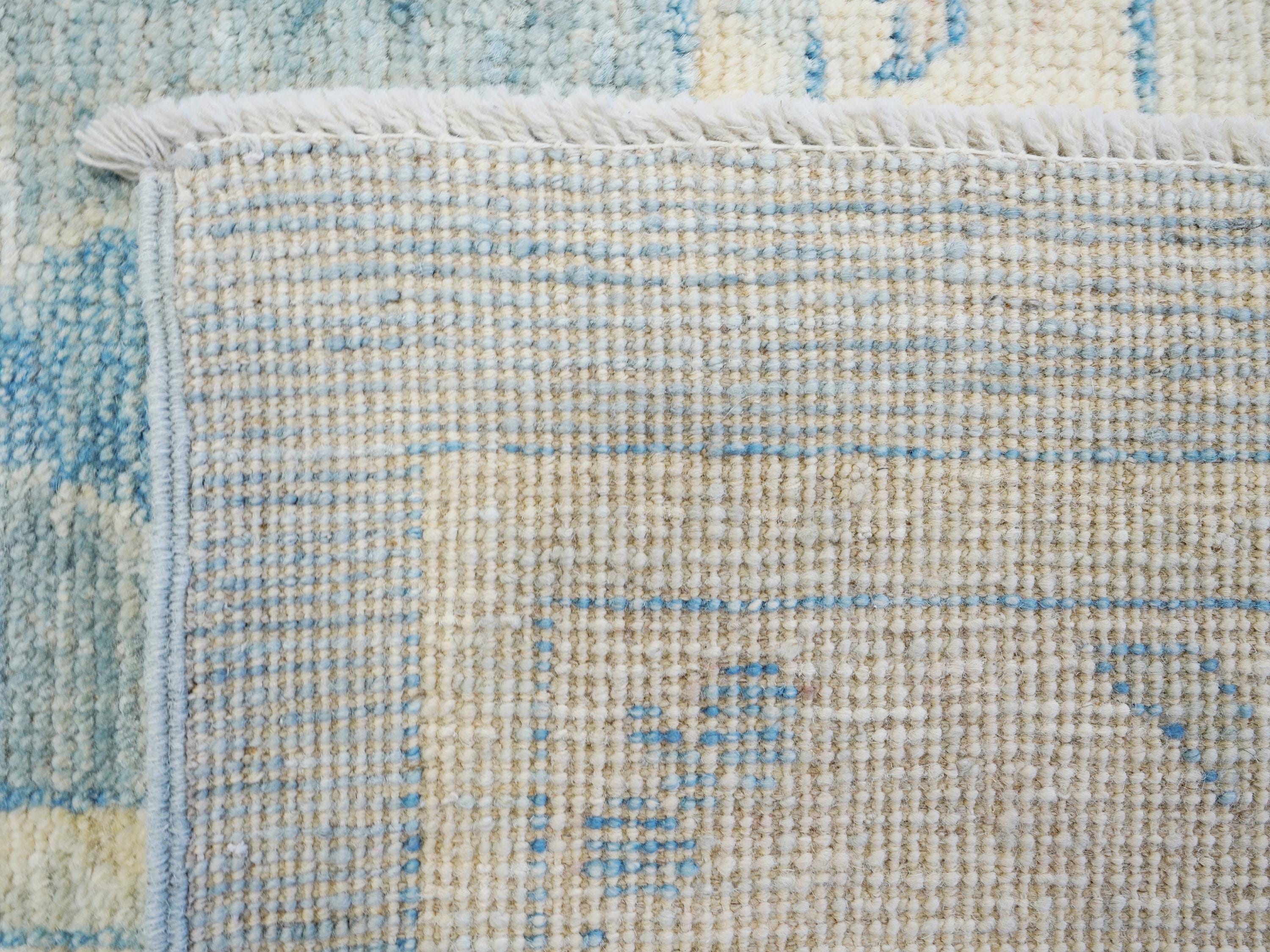 10x14 Ft Muted Blue Ushak Rug - Hand Knotted Wool Area Rug -  Floral Design