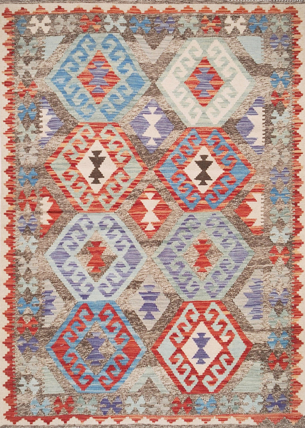 4x6 Ft Wool Kilim Rug - Brown Flat Weave