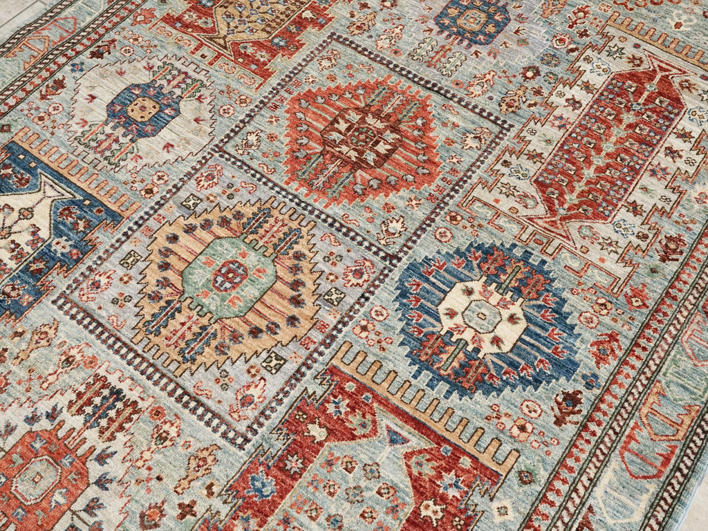 6x9 Ft Light Green Heriz Rug - Traditional Afghan Wool Rug