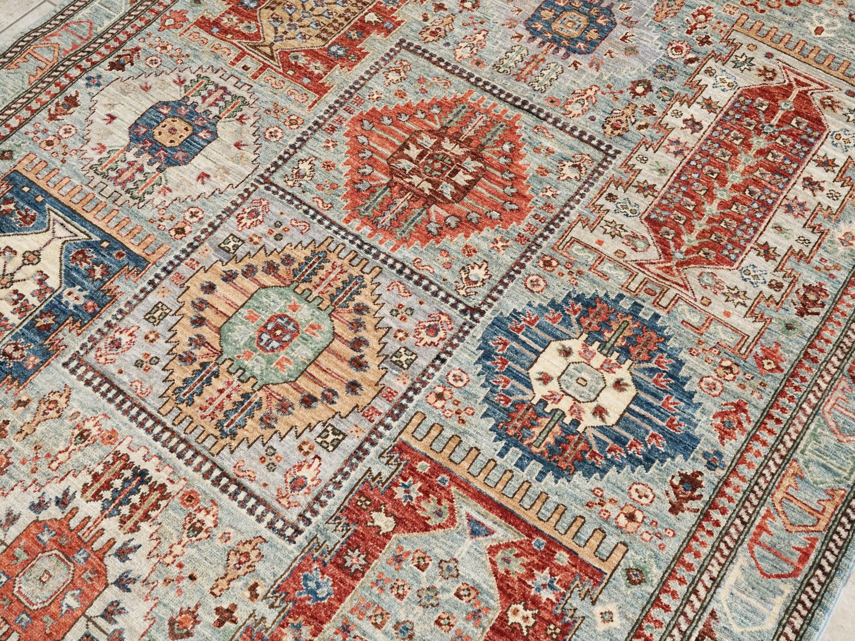 6x9 Ft Light Green Heriz Rug - Traditional Afghan Wool Rug