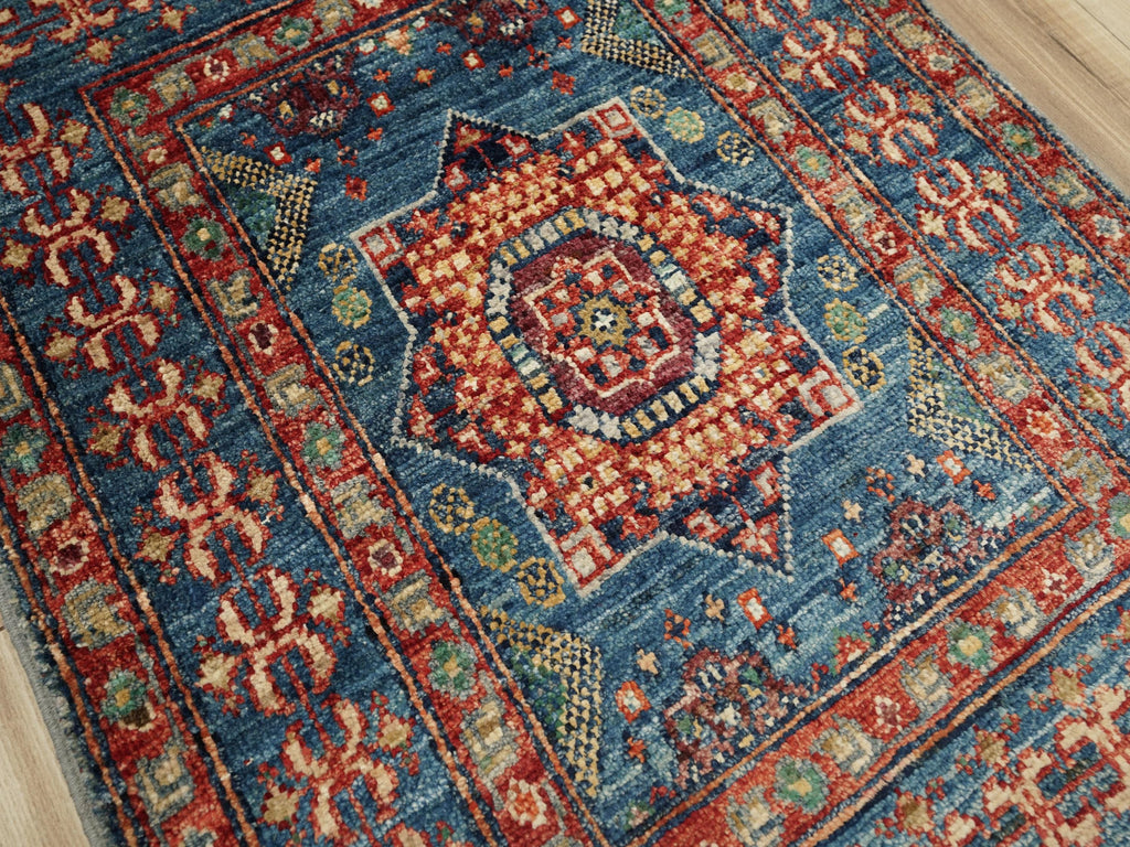 2x3 Ft Blue Mamluk Rug - Hand Knotted Oriental Rug