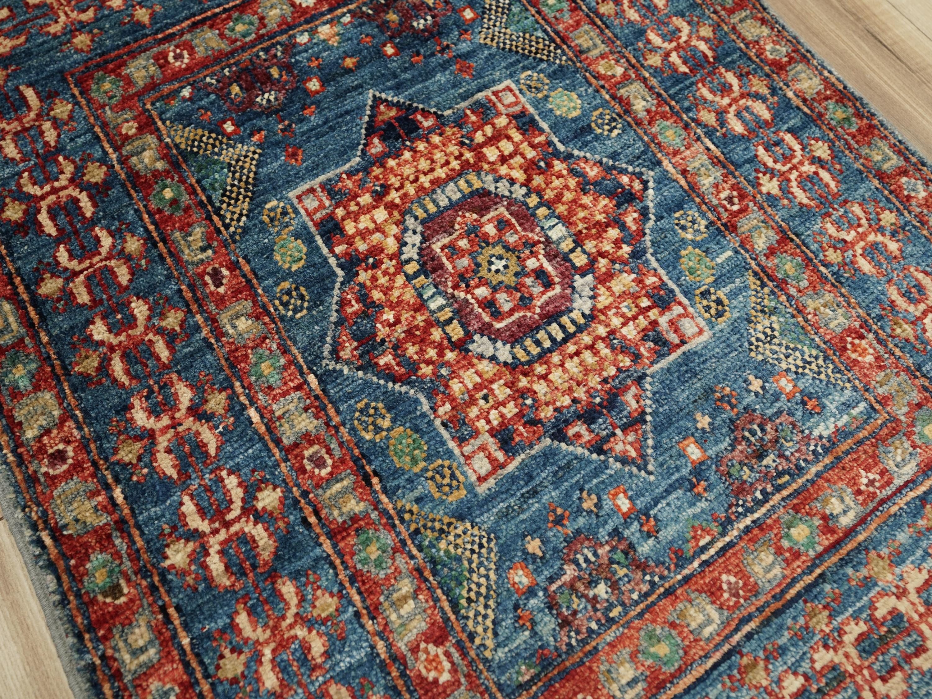 2x3 Ft Blue Mamluk Rug - Hand Knotted Oriental Rug